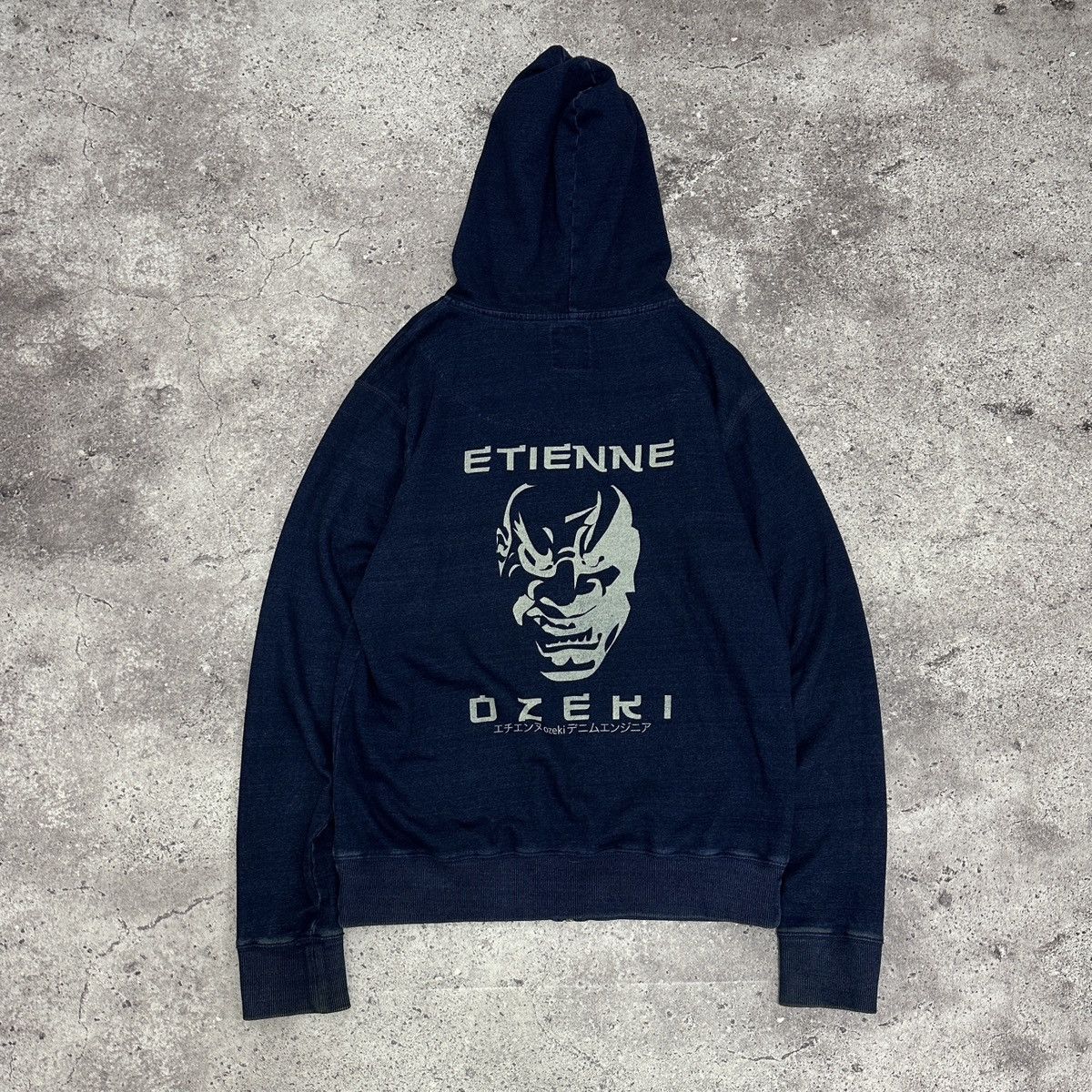 image of Vintage 00S Etienne Ozeki Washed Japan Brand Hoodie Y2K OG in Washed Blue, Men's (Size XL)