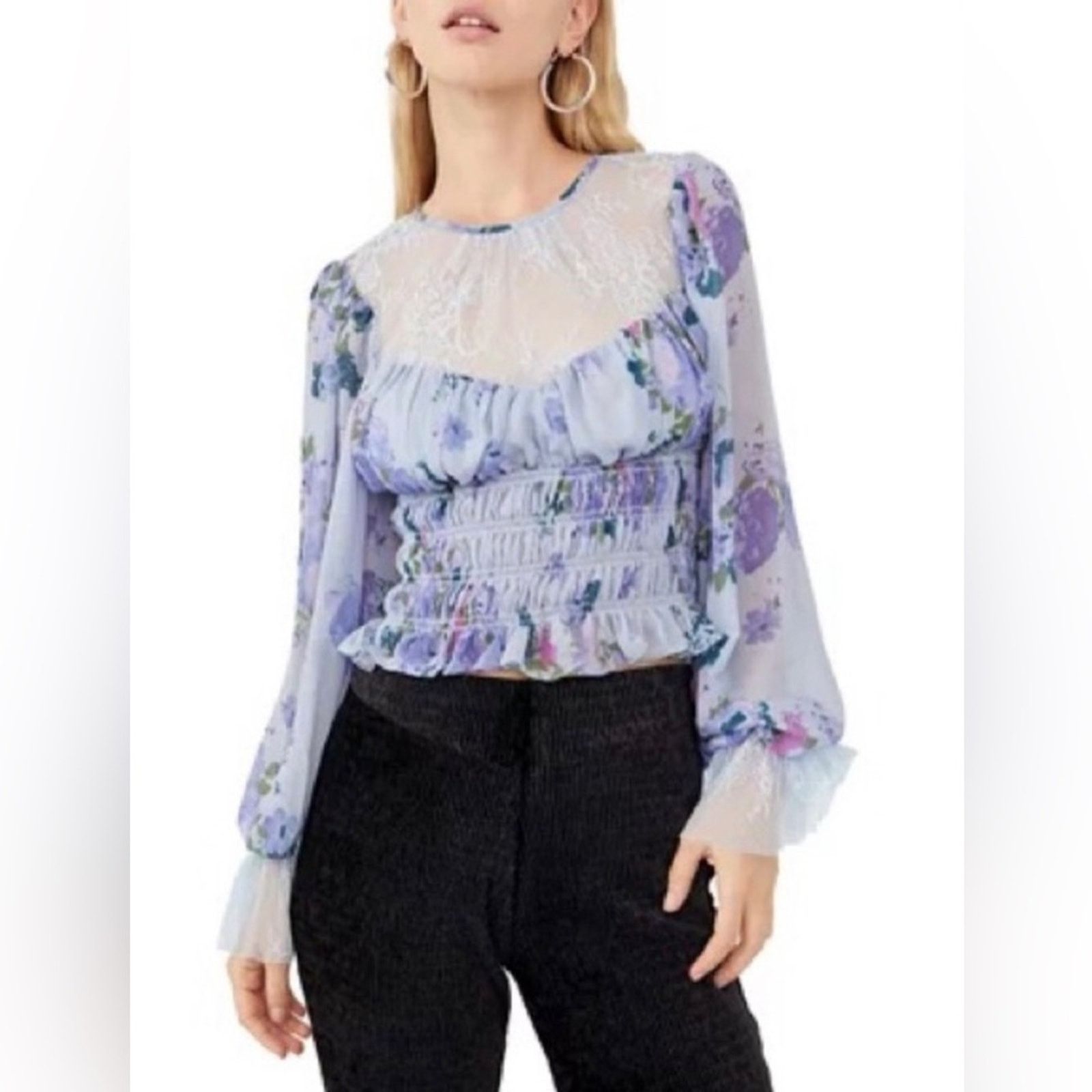 Free People NWT free people Daphne floral and lace top Size S / US 4 / IT 40 - 4 Thumbnail