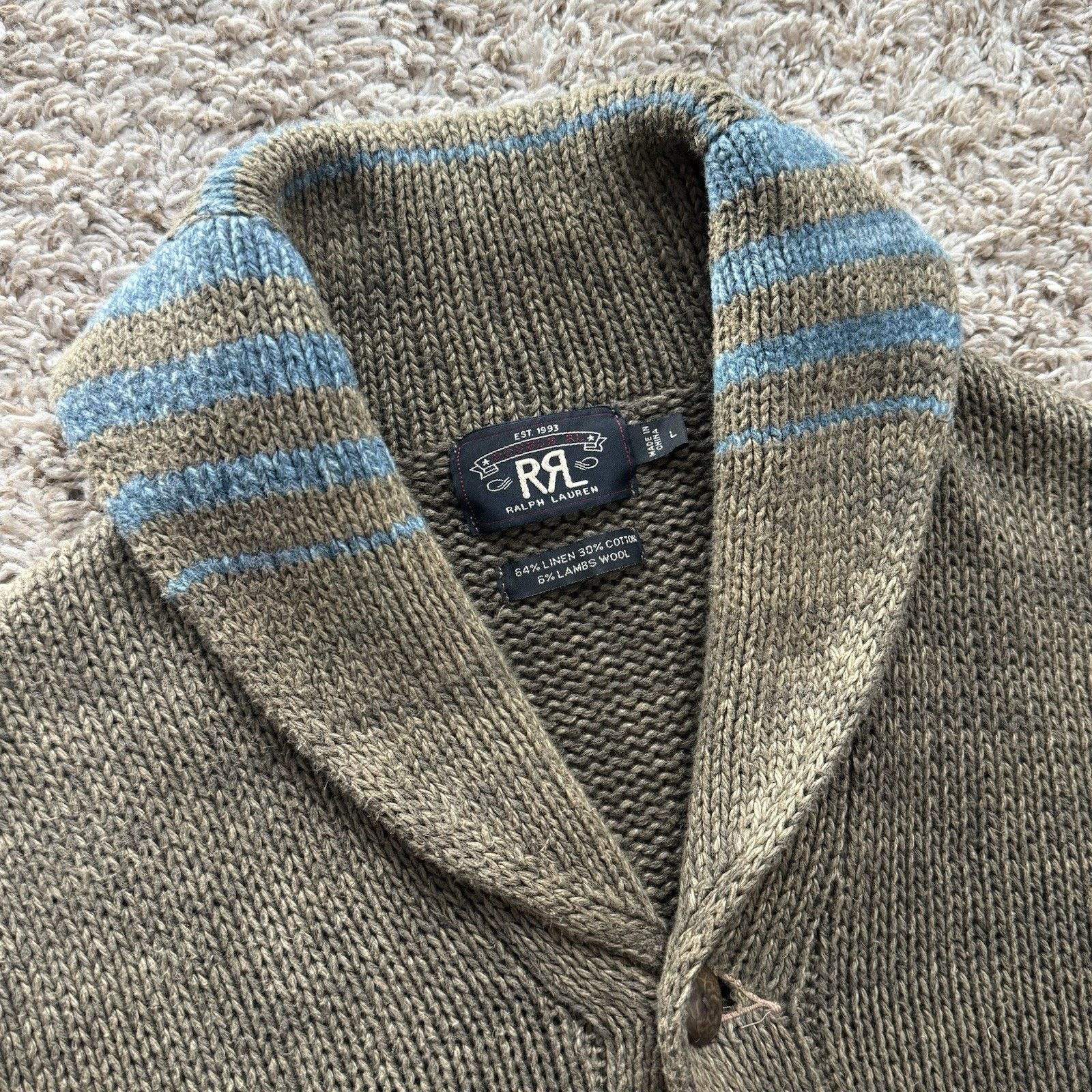 RRL Ralph Lauren × Ralph Lauren RRL Ralph Lauren Shawl Collar Cardigan Sweater Brown Linen Size US L / EU 52-54 / 3 - 4 Thumbnail