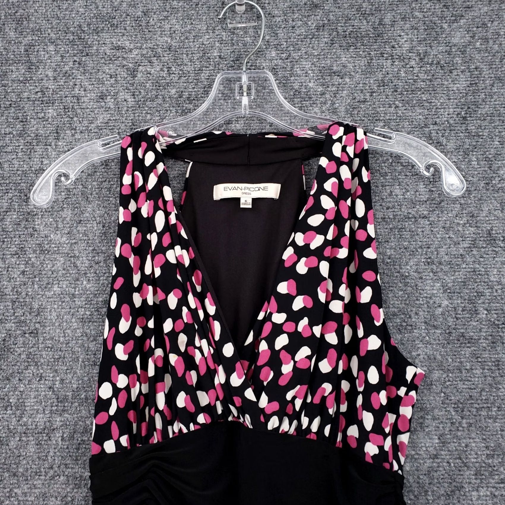 Evan Picone Evan Picone Dress Womens 6 Black Pink Fit & Flare Midi Polka Dot Ruched Waist Dress Size M / US 6-8 / IT 42-44 - 6 Thumbnail