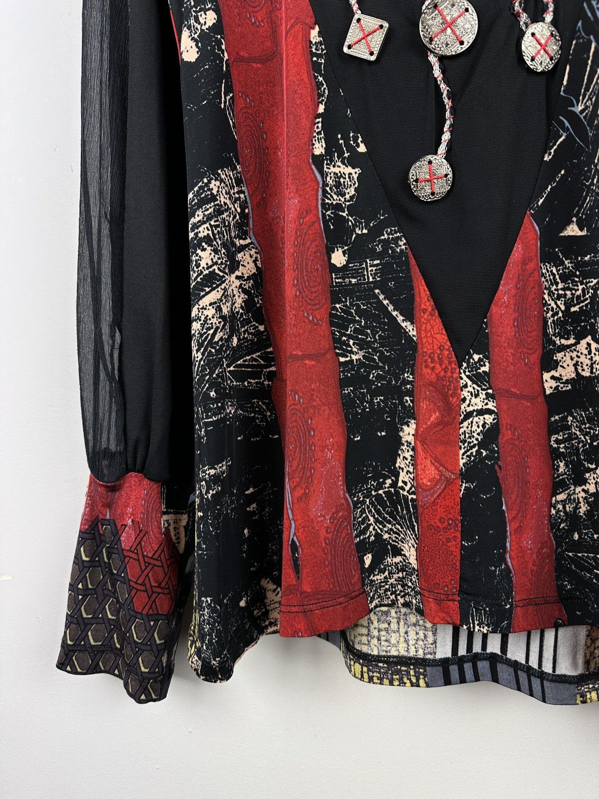 Designer × Japanese Brand Save The Queen Samurai Print Japanese Style Mesh Top Blouses Size XL / US 12-14 / IT 48-50 - 8 Thumbnail