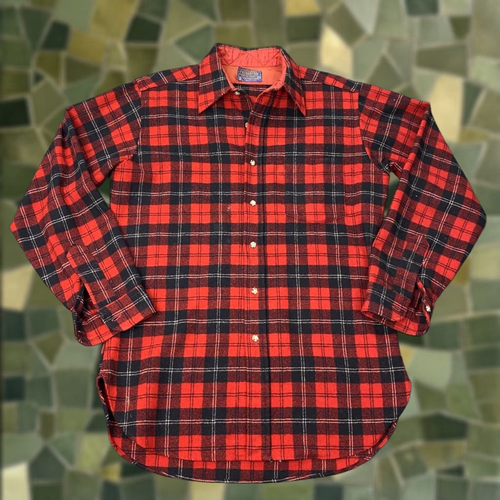 Pendleton VINTAGE Pendleton Shirt Wool Flannel Long Sleeve Plaid Red Medium 60s Mens Size US M / EU 48-50 / 2 - 1 Thumbnail