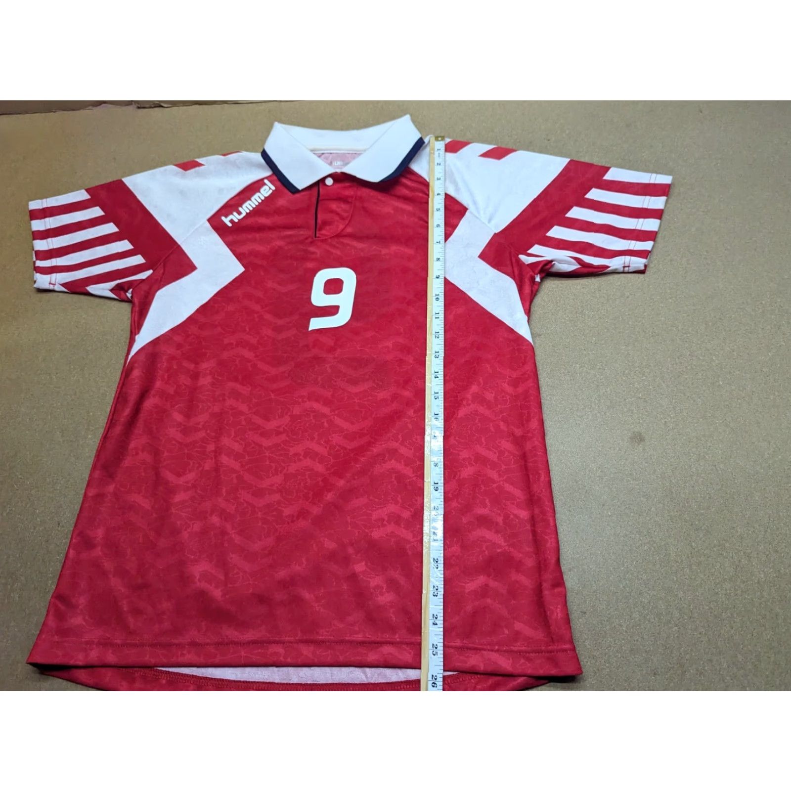 Hummel Hummel Denmark 1992 1994 Home Jersey #9 Povlsen Football Jersey Small Red Short Sleeve Pullover Quick Dry 100% Polyester Mens Vintage: No Size US S / EU 44-46 / 1 - 4 Thumbnail