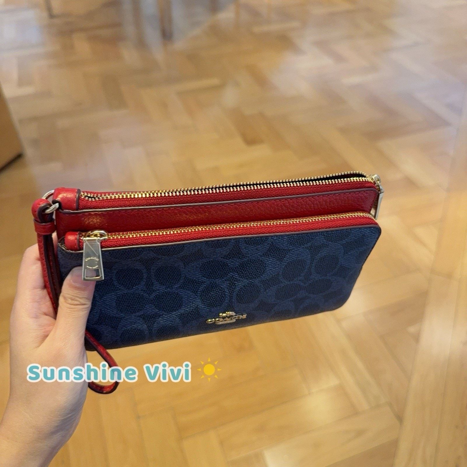 Coach NWT Coach CX161 Double Zip Wallet Wristlet Denim Bold Red Size ONE SIZE - 2 Thumbnail