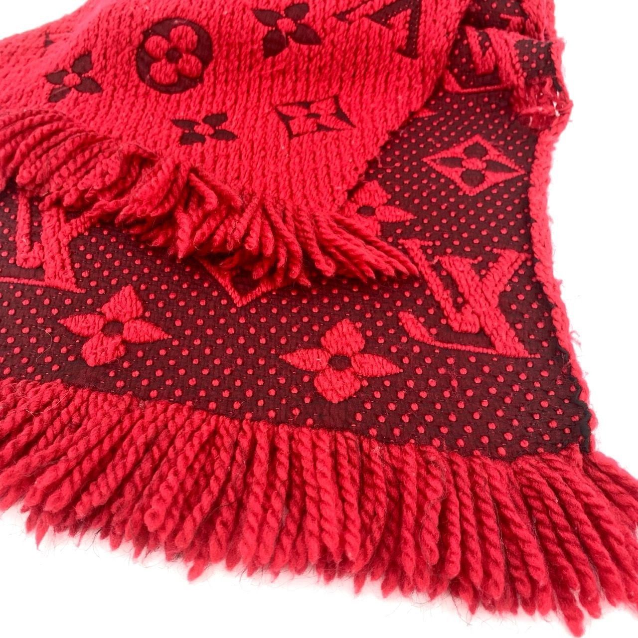 Louis Vuitton Louis Vuitton Red Wool & Silk Monogram Logo Scarf With Fring Size ONE SIZE - 6 Thumbnail