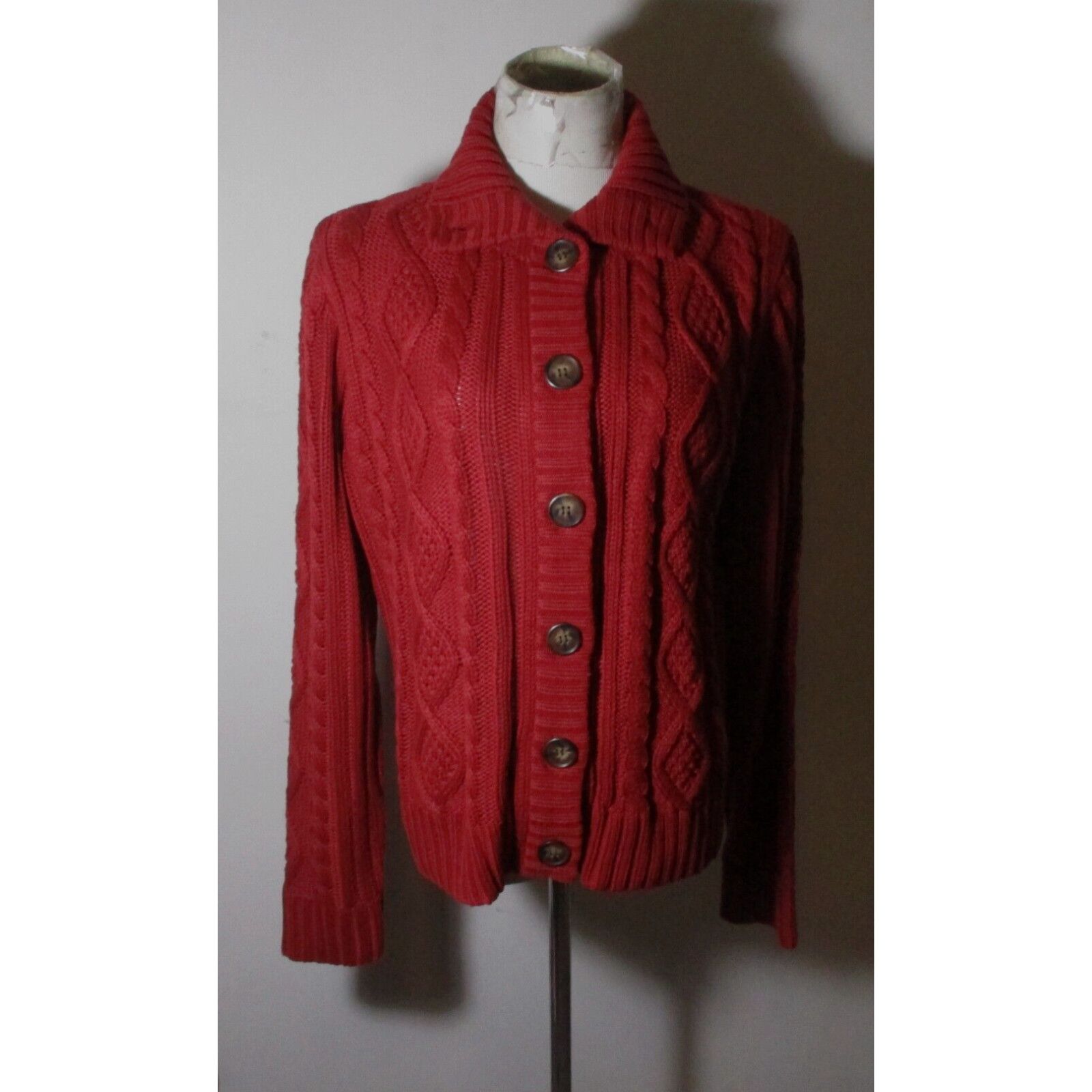Vintage Women s ST JOHN S BAY Burgundy Cable Knit Cardigan Sweater Size L NWT Grailed