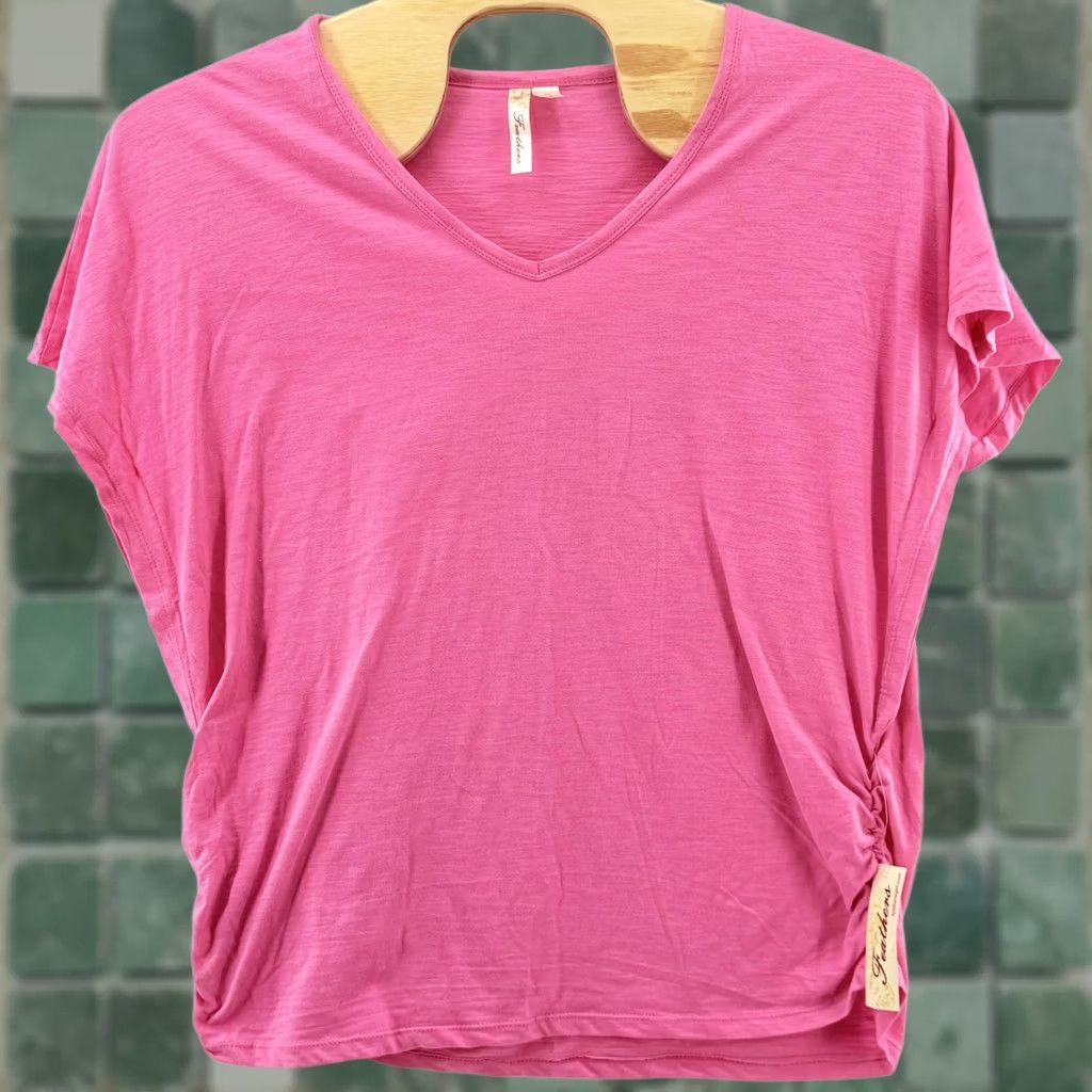 Pinko Feathers Shirt Womens 3X Pink V Neck Short Sleeve Ruched Cotton Casual Soft Top Size XXL / US 16-18 / IT 52-54 - 1 Thumbnail
