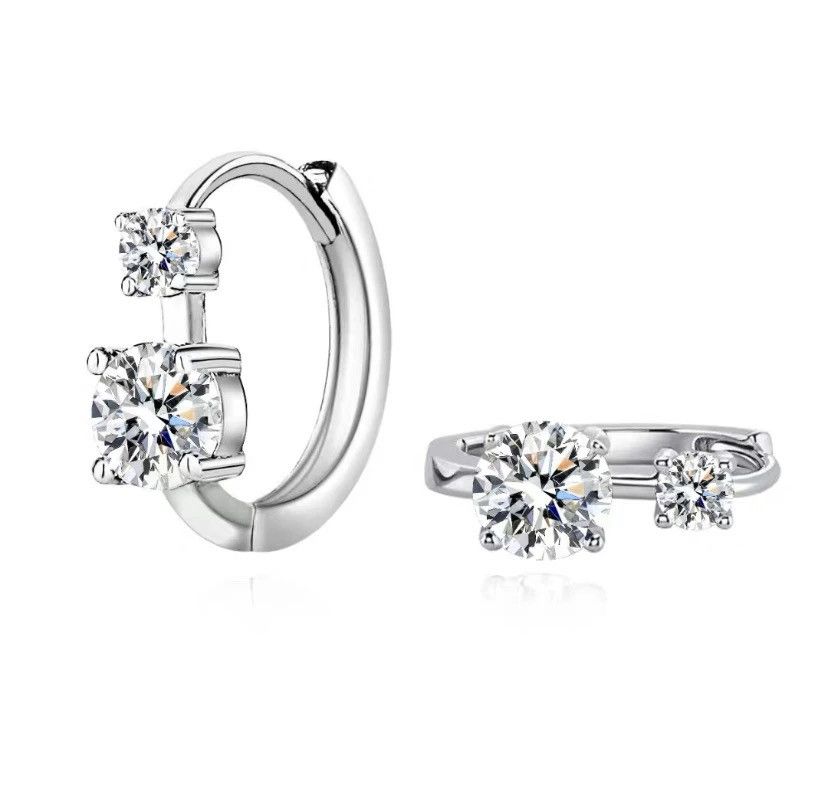 Other 925 Silver 0.6 Carat * 2 Moissanite Double Diamond Earrings Size ONE SIZE - 5 Thumbnail