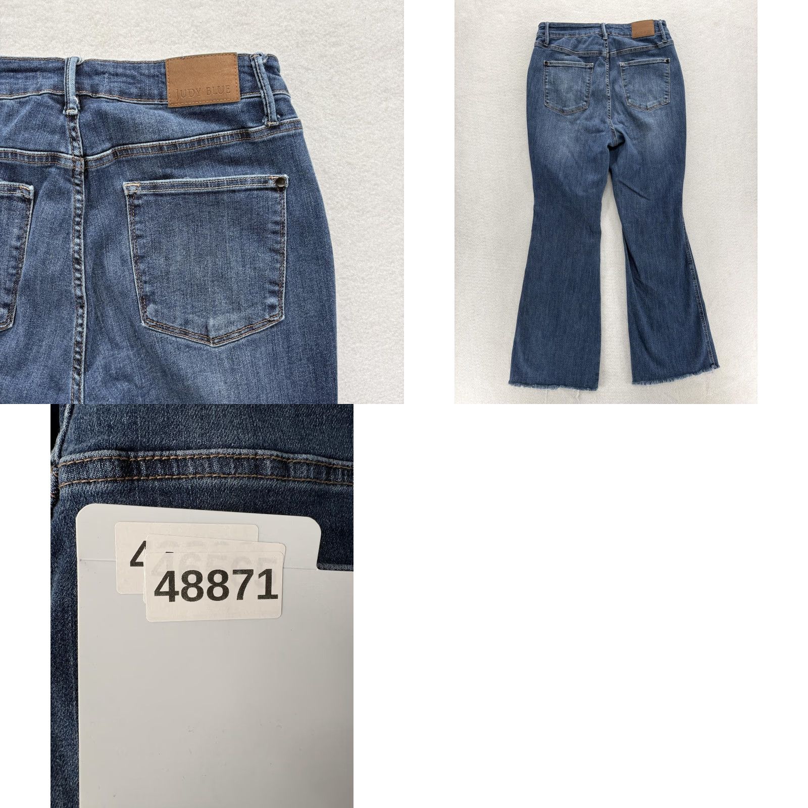 Vintage Judy Blue Jeans Womens 14W High Rise Flare Distressed Blue Raw Hem Stretch Denim Size 36" / US 14 / IT 50 - 9 Thumbnail