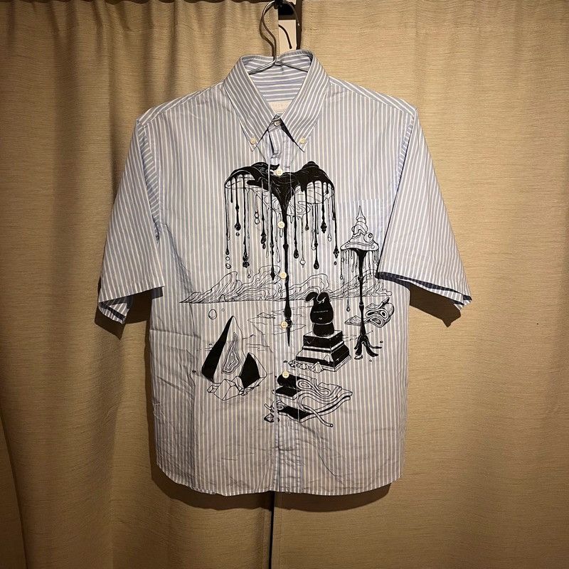 image of Prada Graphic Print Short Sleeve Shirt in Blue, Men's (Size Medium)