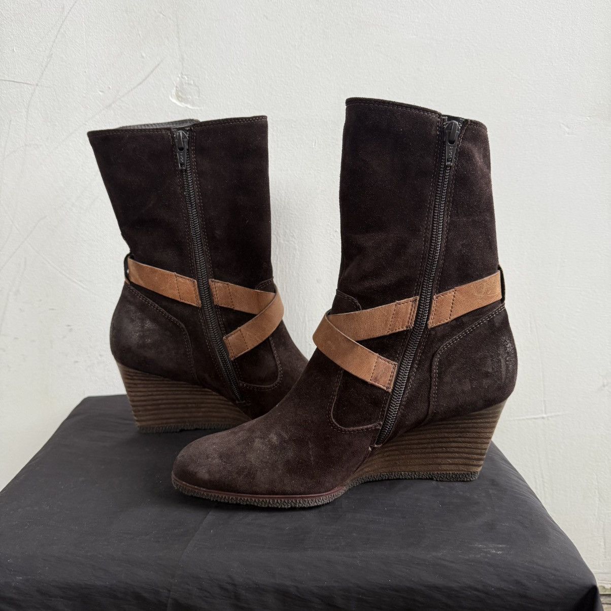Japanese Brand Paul Green Brown Suede Wedge Boots With Buckles Size US 8 / IT 38 - 5 Thumbnail
