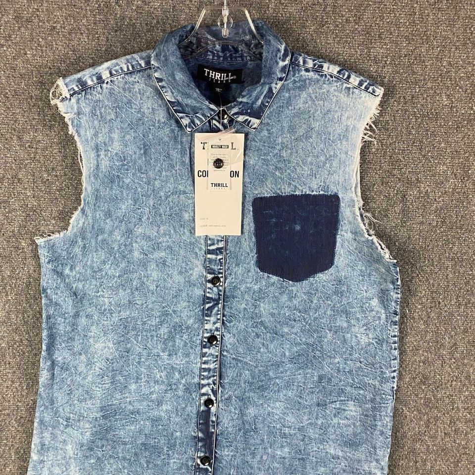 THRILLS Thrill Jeans Denim Top Women's XL Button Up Sleeveless Size XL / US 12-14 / IT 48-50 - 2 Thumbnail