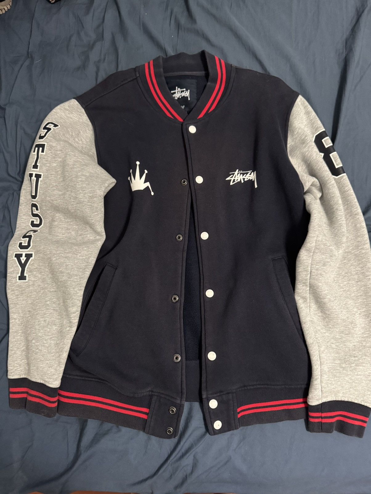 vintage y2k stüssy world tour bomber varsity jacket