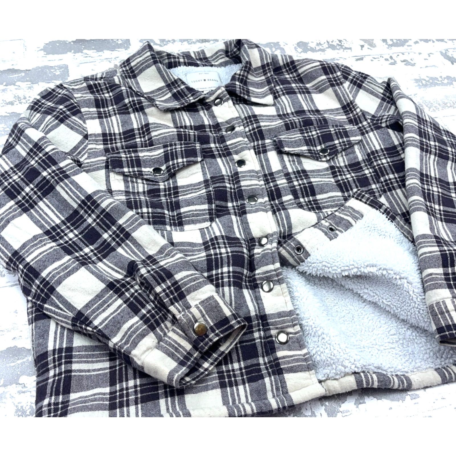 Lucky Brand Lucky Brand Shacket Women L Black White Plaid Flannel Jacket Snap Button Shirt Buttoned Pocket Casual Workwear Size L / US 10 / IT 46 - 3 Thumbnail