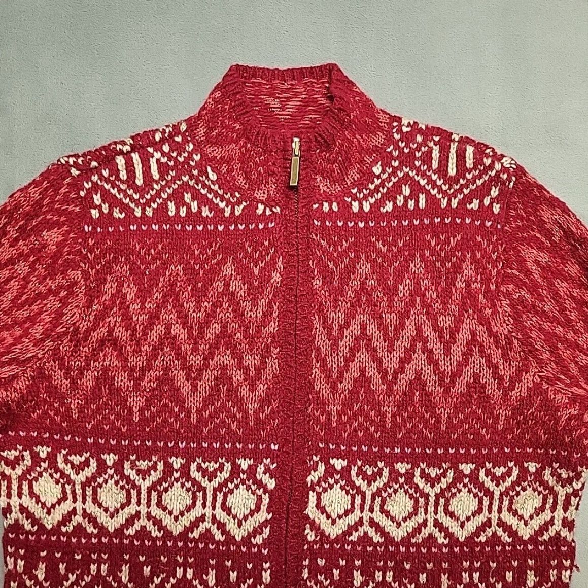 Coldwater Creek VINTAGE Coldwater Creek Sweater Womens S Red Wool Alpaca Cashmere Zip Fair Isle Nordic Shirt Womens S Red Wool Alpaca Cashmere Zip Fair Isle Nordic Size S / US 4 / IT 40 - 3 Thumbnail