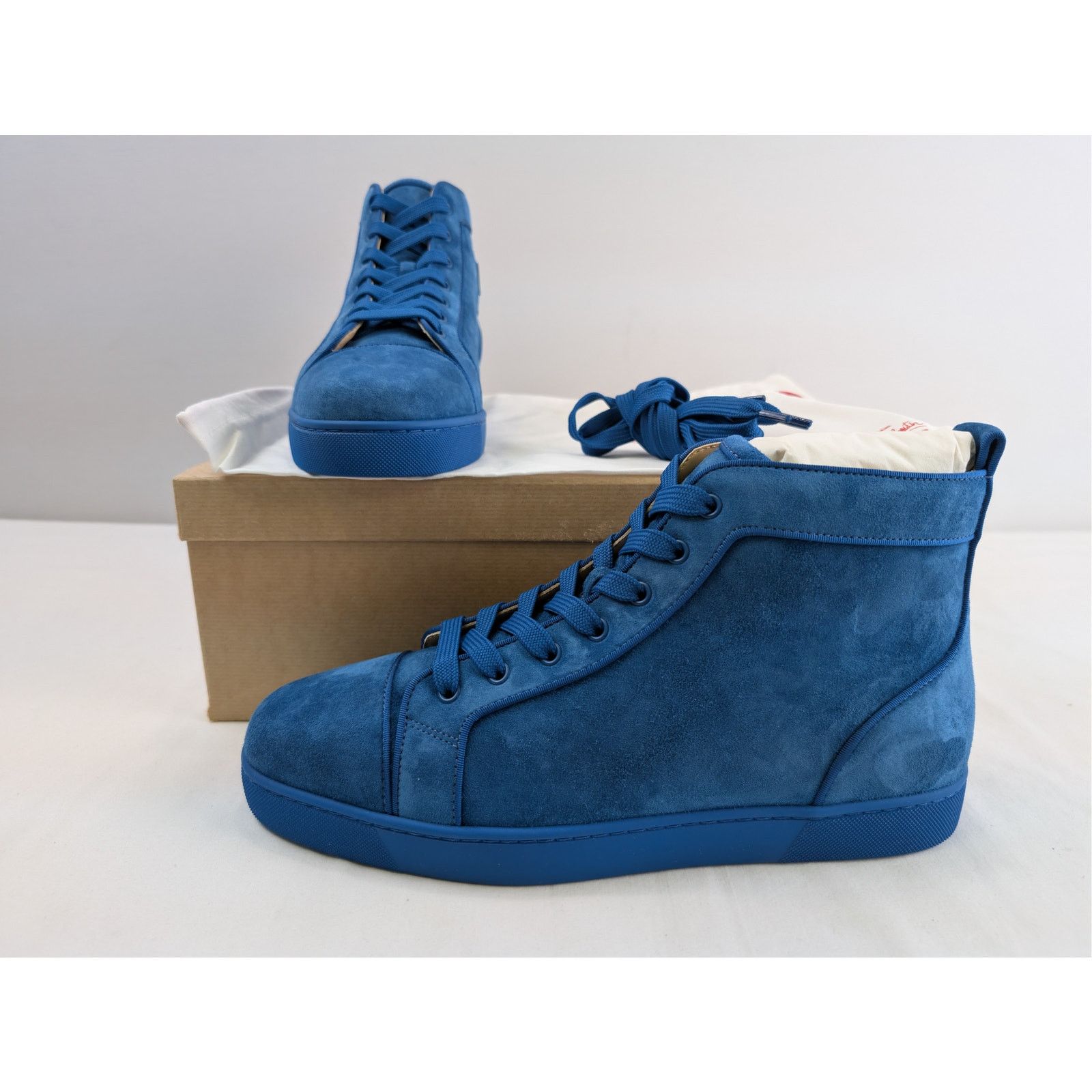Christian Louboutin o1rshd1 Louis Orlato flat high-top sneaker in blue suede Size US 12 / EU 45 - 21 Thumbnail