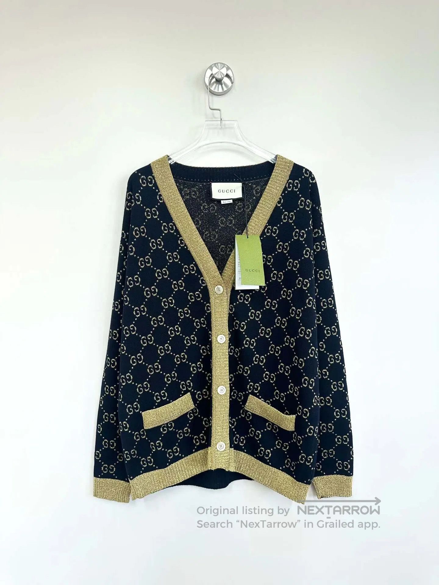 Gucci Guicci Black Gold Thread Double G Full Logo Knit Cardigan Size US S / EU 44-46 / 1 - 1 Thumbnail