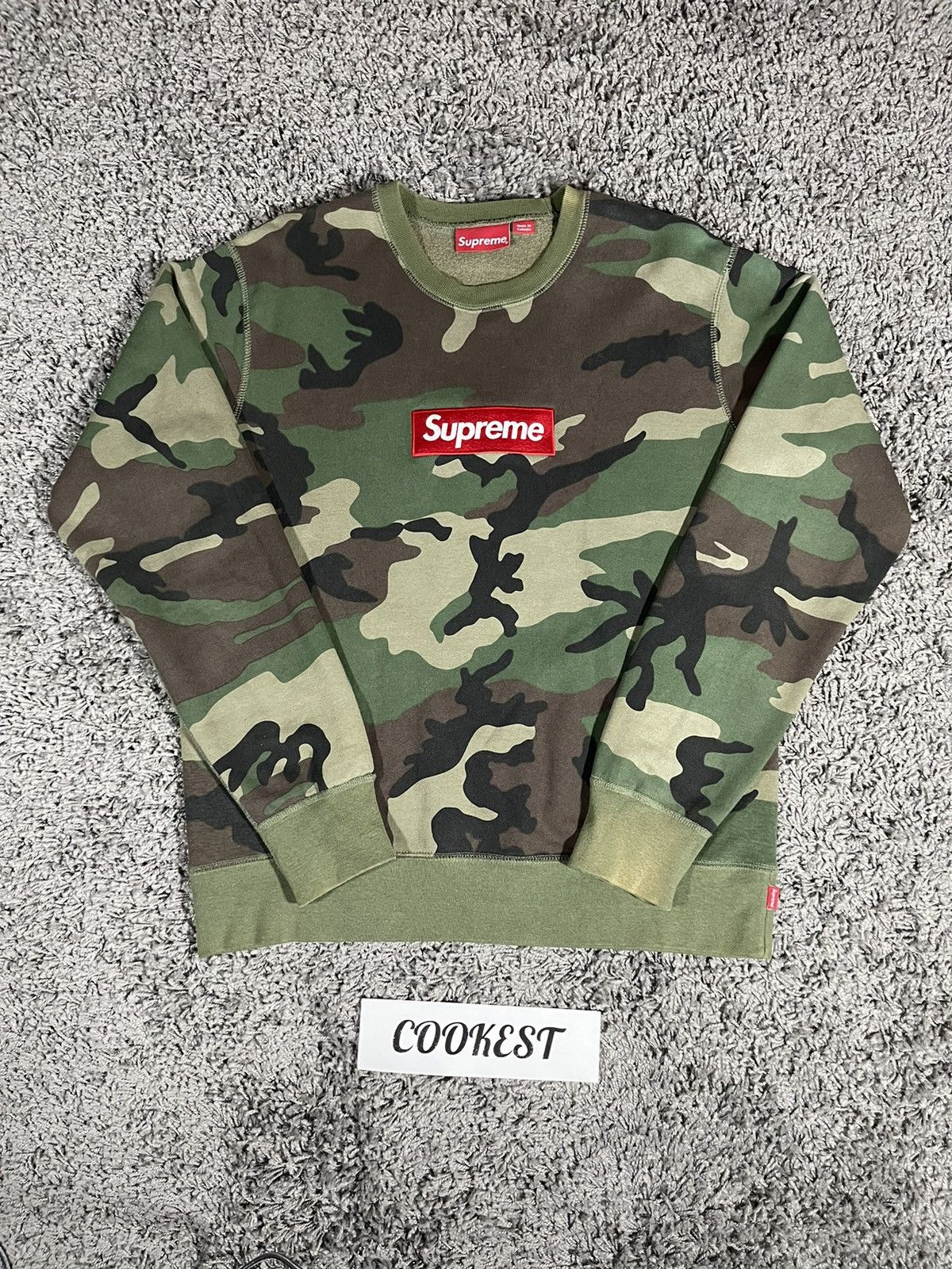 Supreme 2015FW Box Logo Crewneck Sweatshirt Woodland Green Camo | Grailed