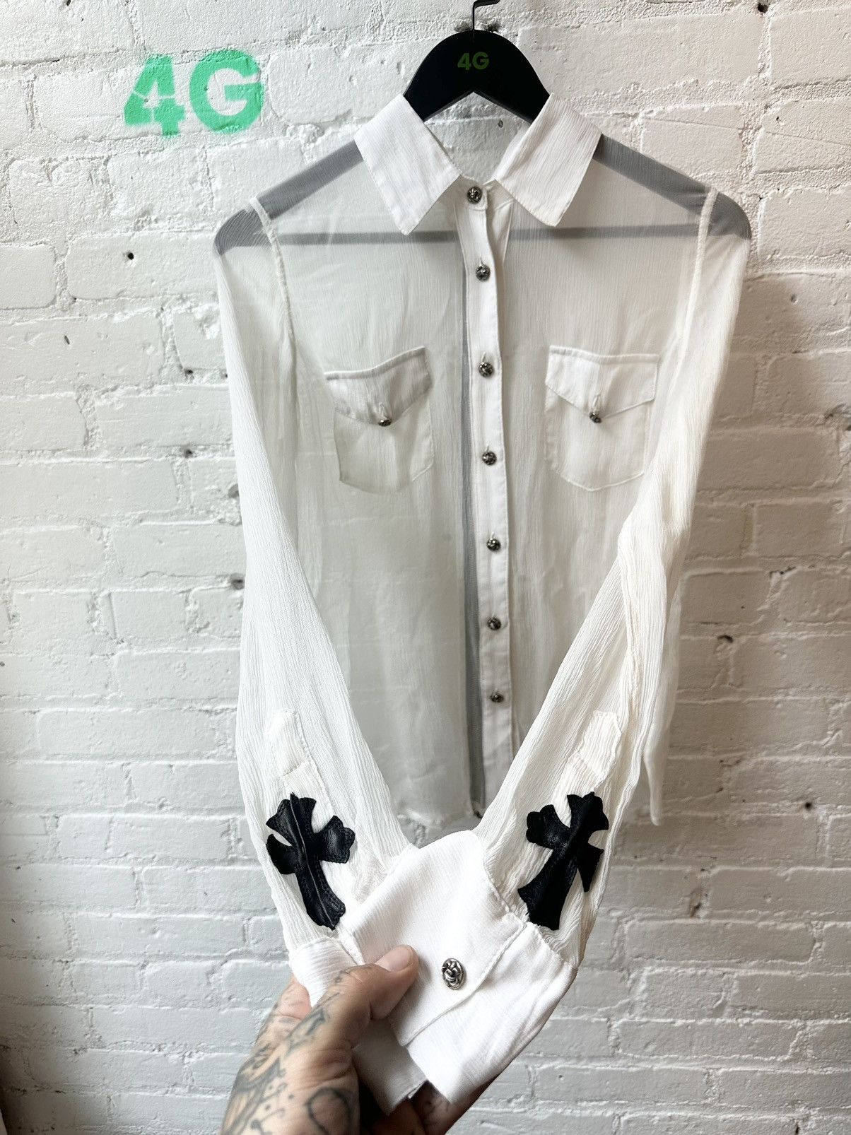 Chrome Hearts Chrome Hearts SILK SHEER CROSS PATCH Button Up Dress Shirt Size US M / EU 48-50 / 2 - 3 Thumbnail