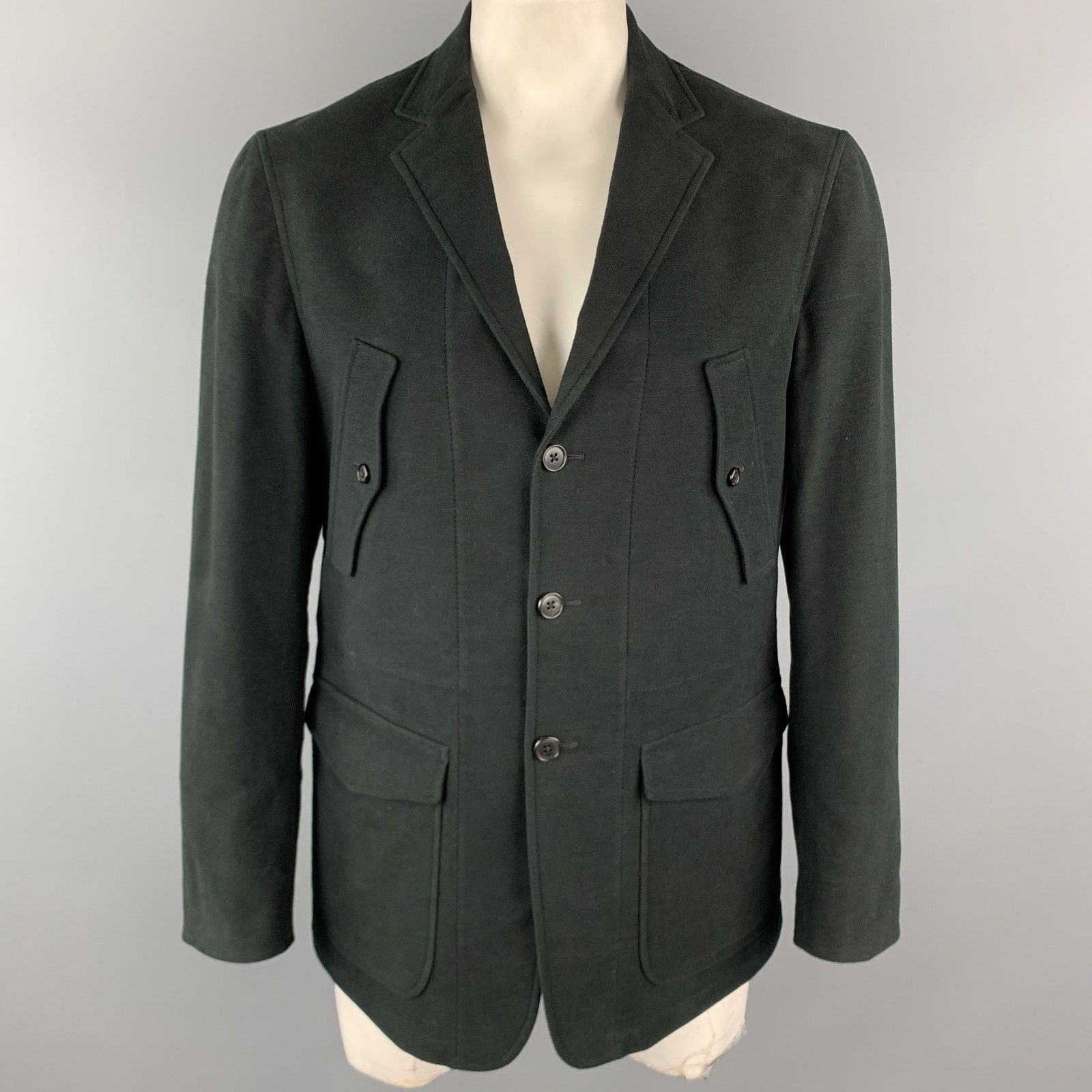 Belvest Black Cotton/Elastane Notch Lapel Patch Pockets Jacket Size US L / EU 52-54 / 3 - 1 Thumbnail