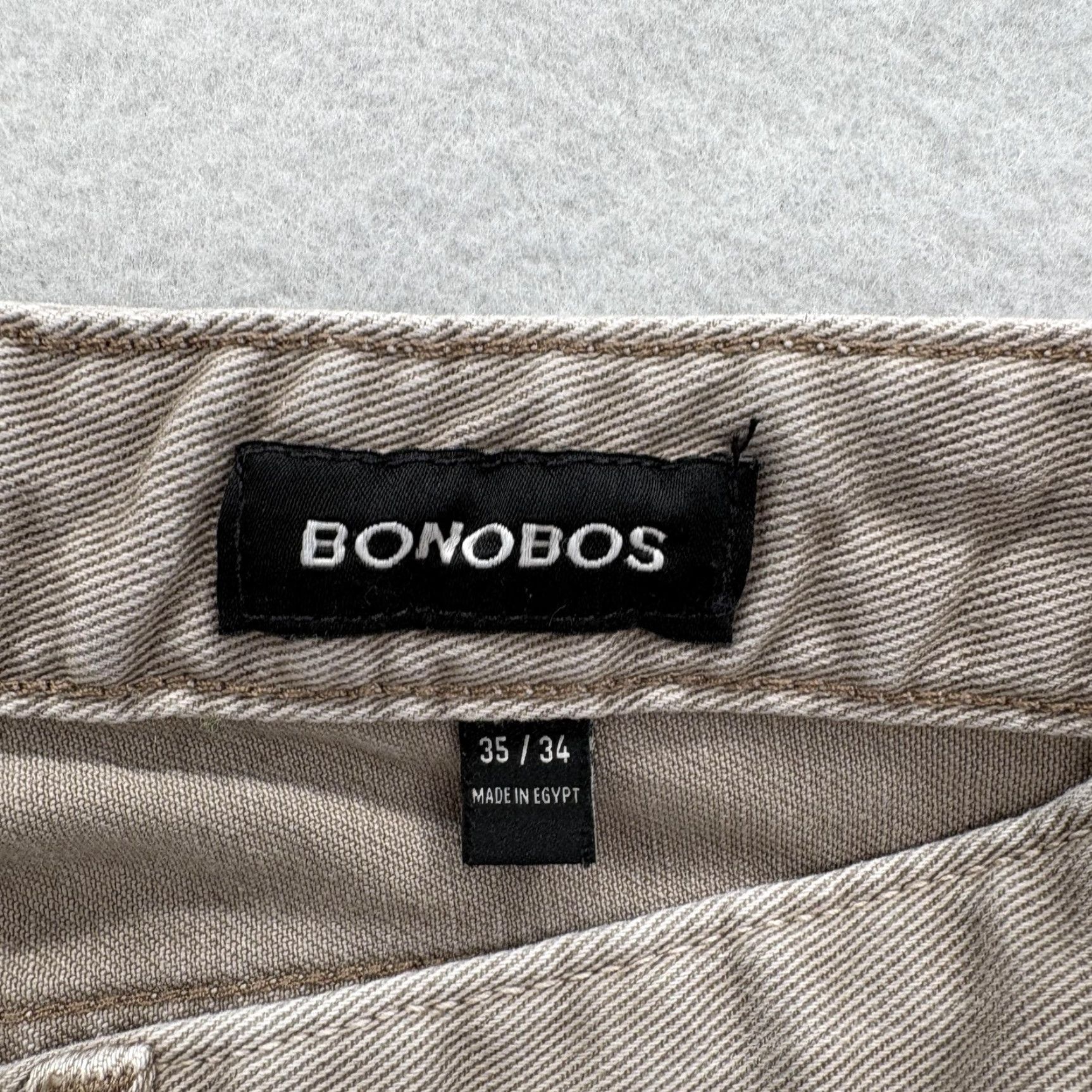 Bonobos Bonobos Jeans Mens Beige Light Wash Slim Tapered 5-Pocket Denim 35x34 Stretch Cotton Spandex Size US 35 - 4 Thumbnail