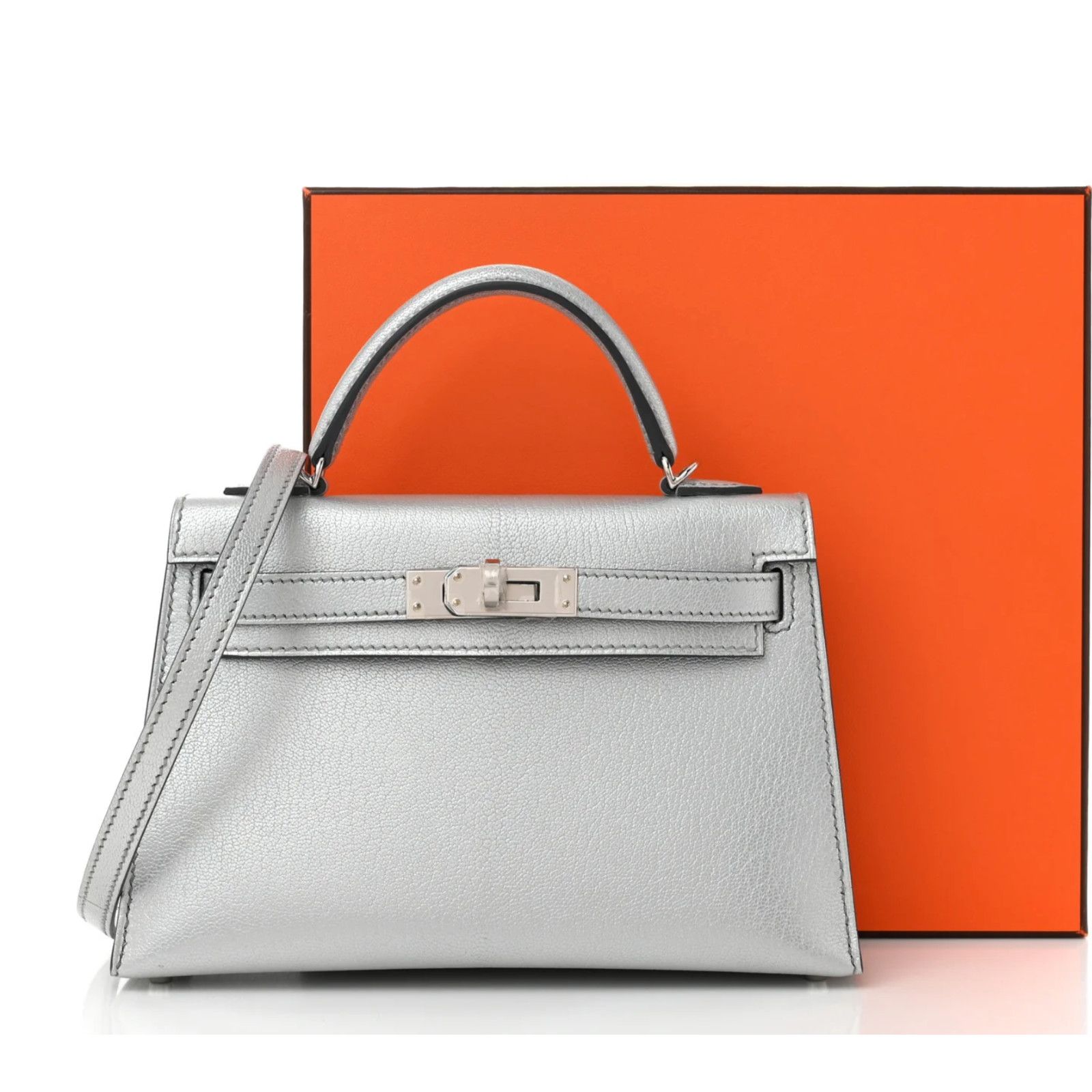 Hermes Mini Kelly 20 Sellier Argent Chevre Chamkilight Palladium Size ONE SIZE - 7 Thumbnail