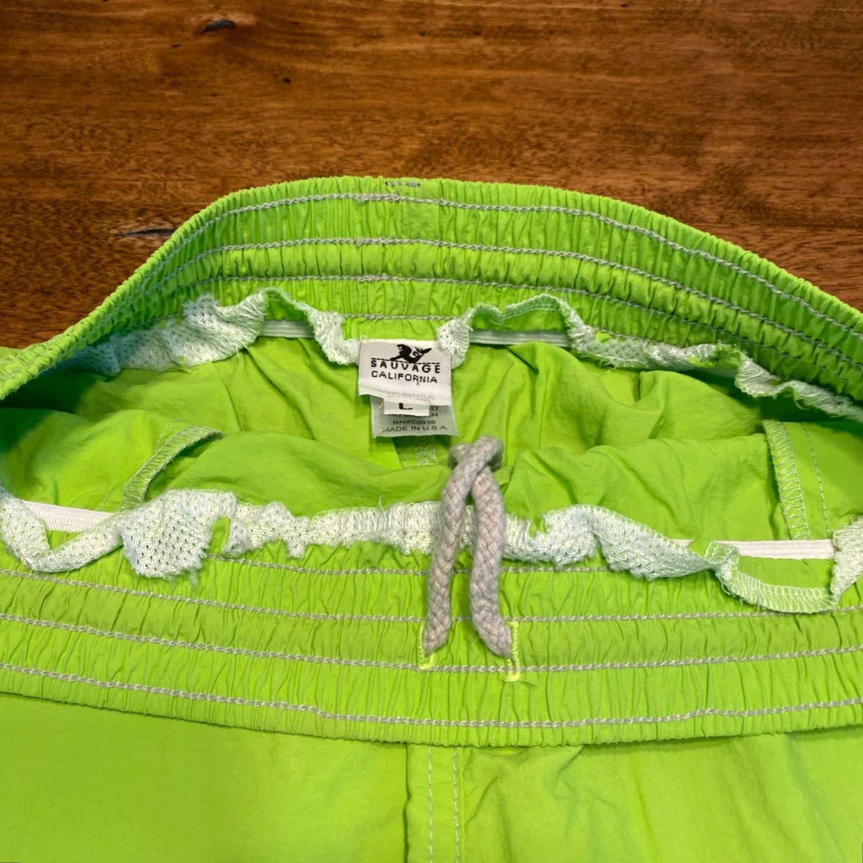 Vintage VINTAGE Sauvage California Swim Trunks Mens L Green Drawstring Board Shorts Beach Sports Men Size US 33 - 4 Thumbnail