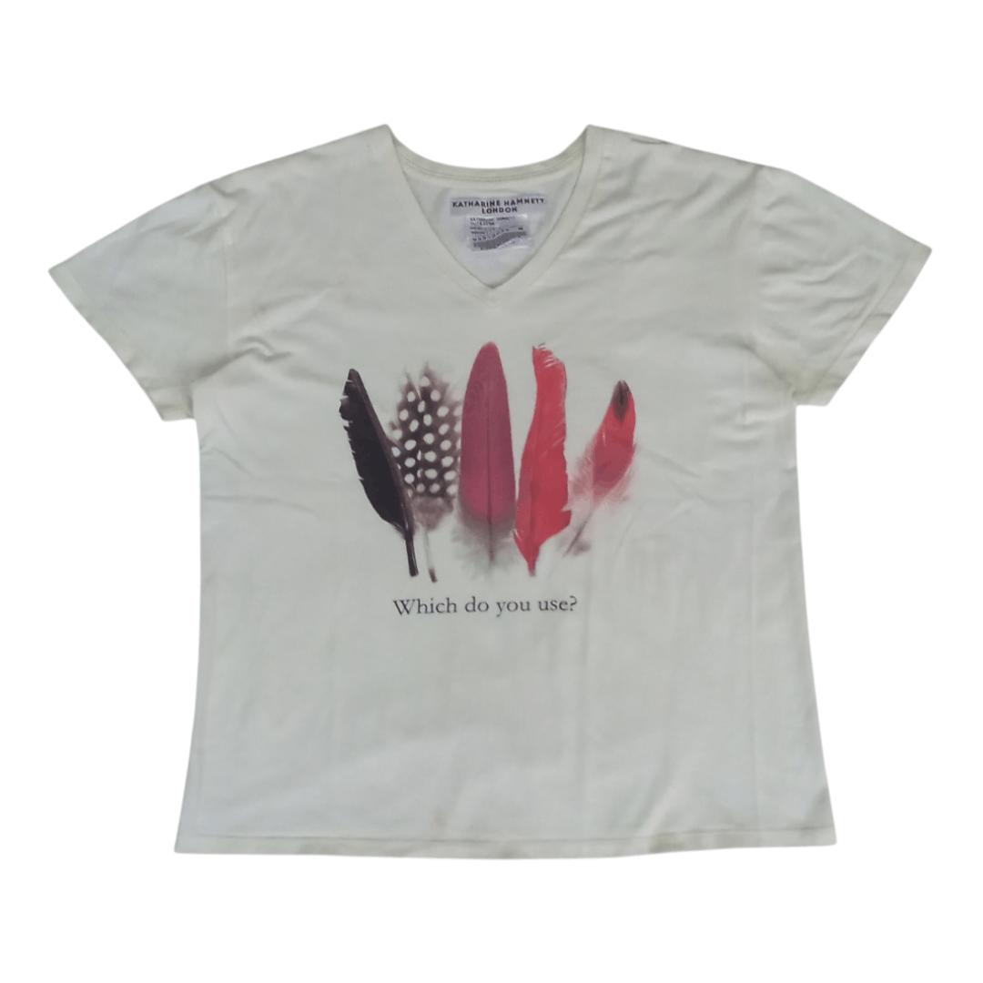 Katharine Hamnett London Katharine Hamnett - Bird Feathers Vneck Short Sleeve Tshirt Size M / US 6-8 / IT 42-44 - 1 Thumbnail