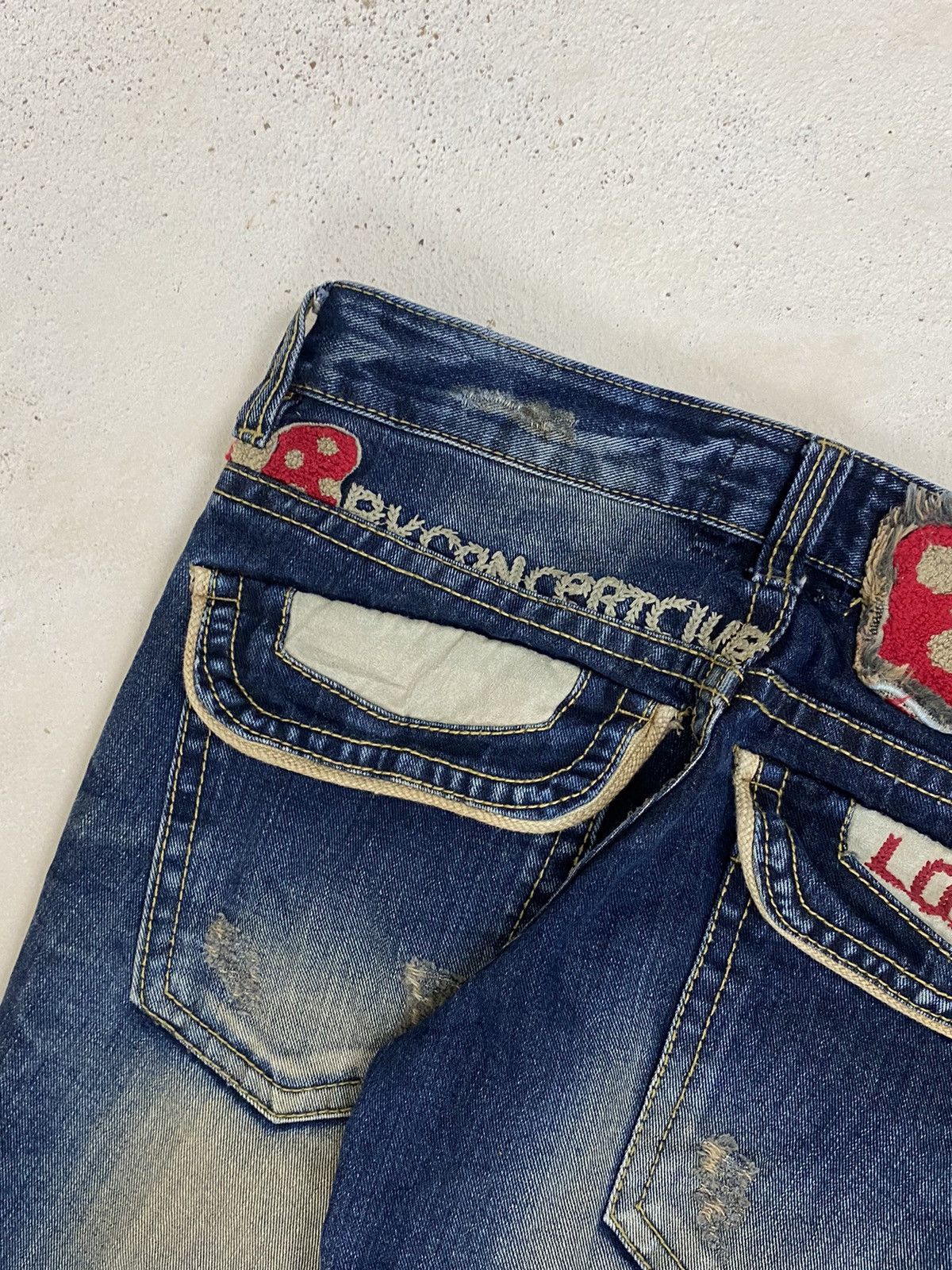 Japanese Brand Vintage Lolita X Yoshitomo Nara Patches Mud Washed Whisker Size US 29 - 18 Thumbnail