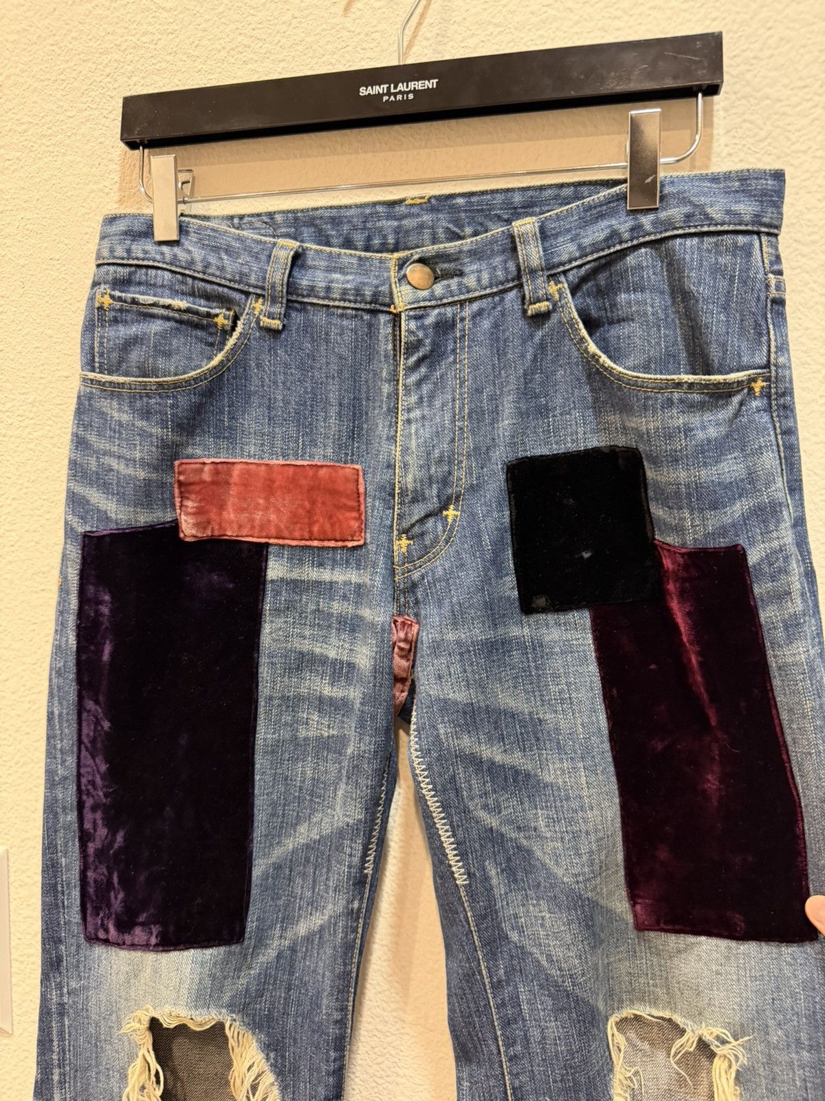 Number (N)ine AW03 Kurt Cobain Velvet Patch Denim Jeans 2 Size US 31 - 2 Thumbnail