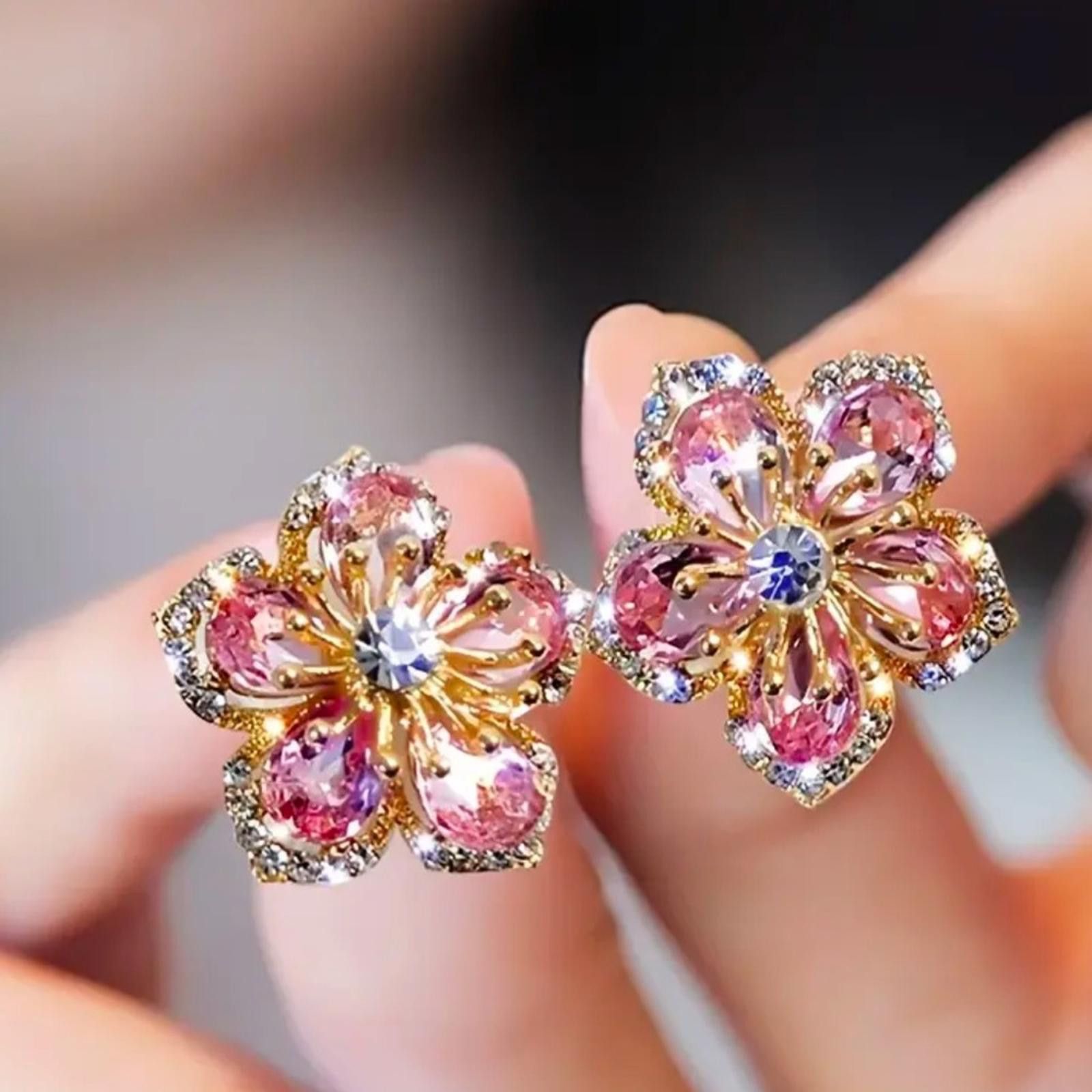 Designer Multicolor Zirconia Pink Flower Petal Earrings NWT Size ONE SIZE - 3 Thumbnail