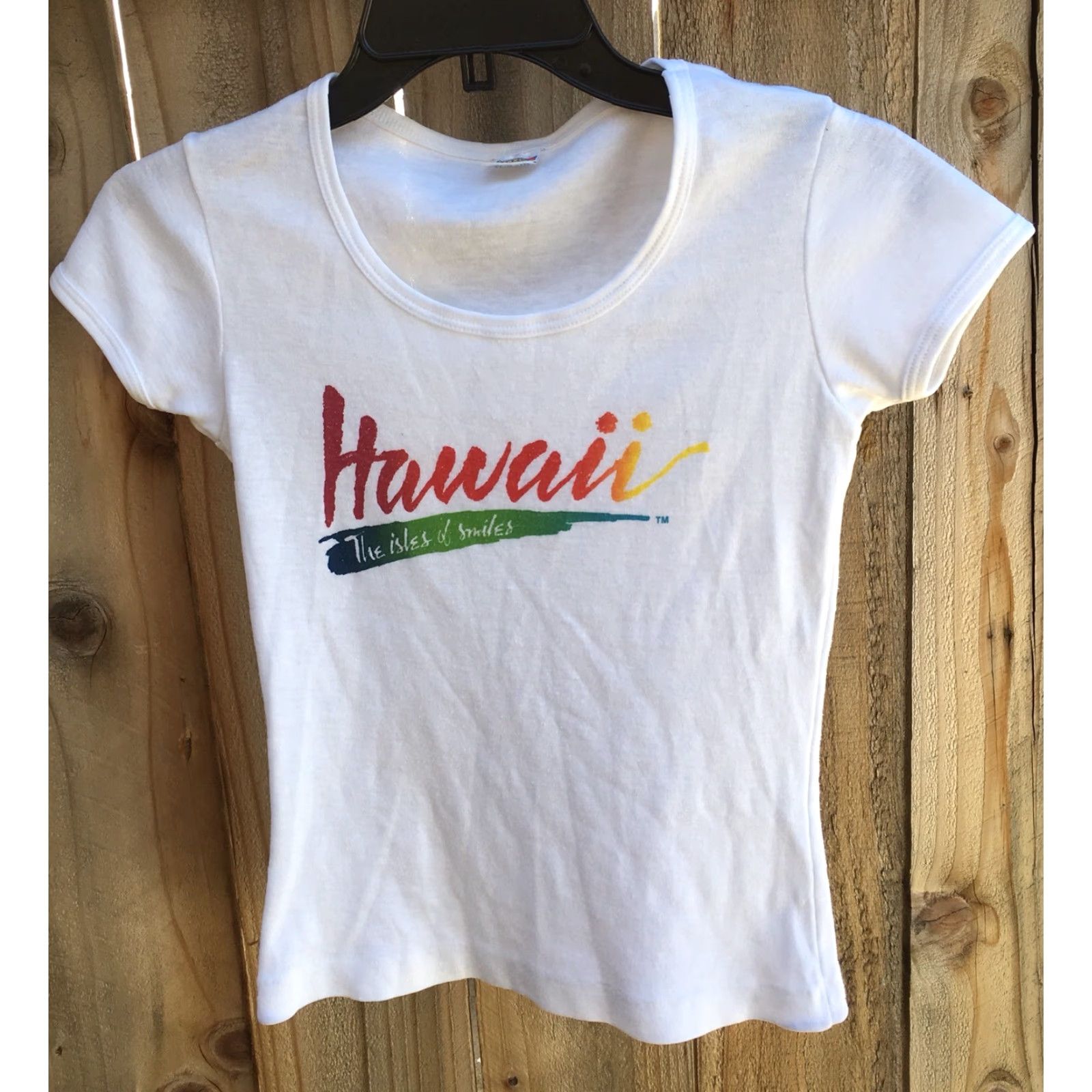 Vintage VINTAGE Crazy Shirts Hawaii The Isles Of Smiles T-Shirt 70s 80s Rainbow Letter S Shirt Womens Small White Cotton Blend Graphic Sportswear/Beach Size S / US 4 / IT 40 - 5 Thumbnail
