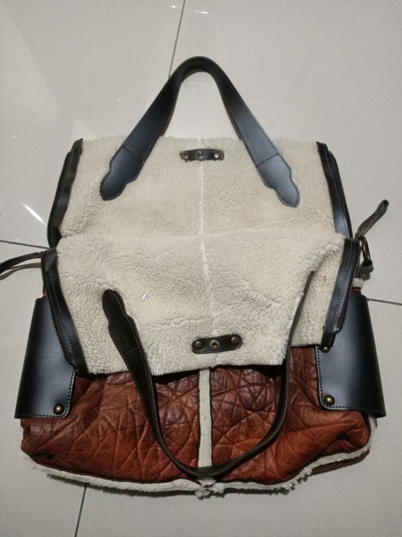 Genuine Leather Vintage Aleanto Collezioni Shearling Leather Tote Italy Size ONE SIZE - 5 Thumbnail