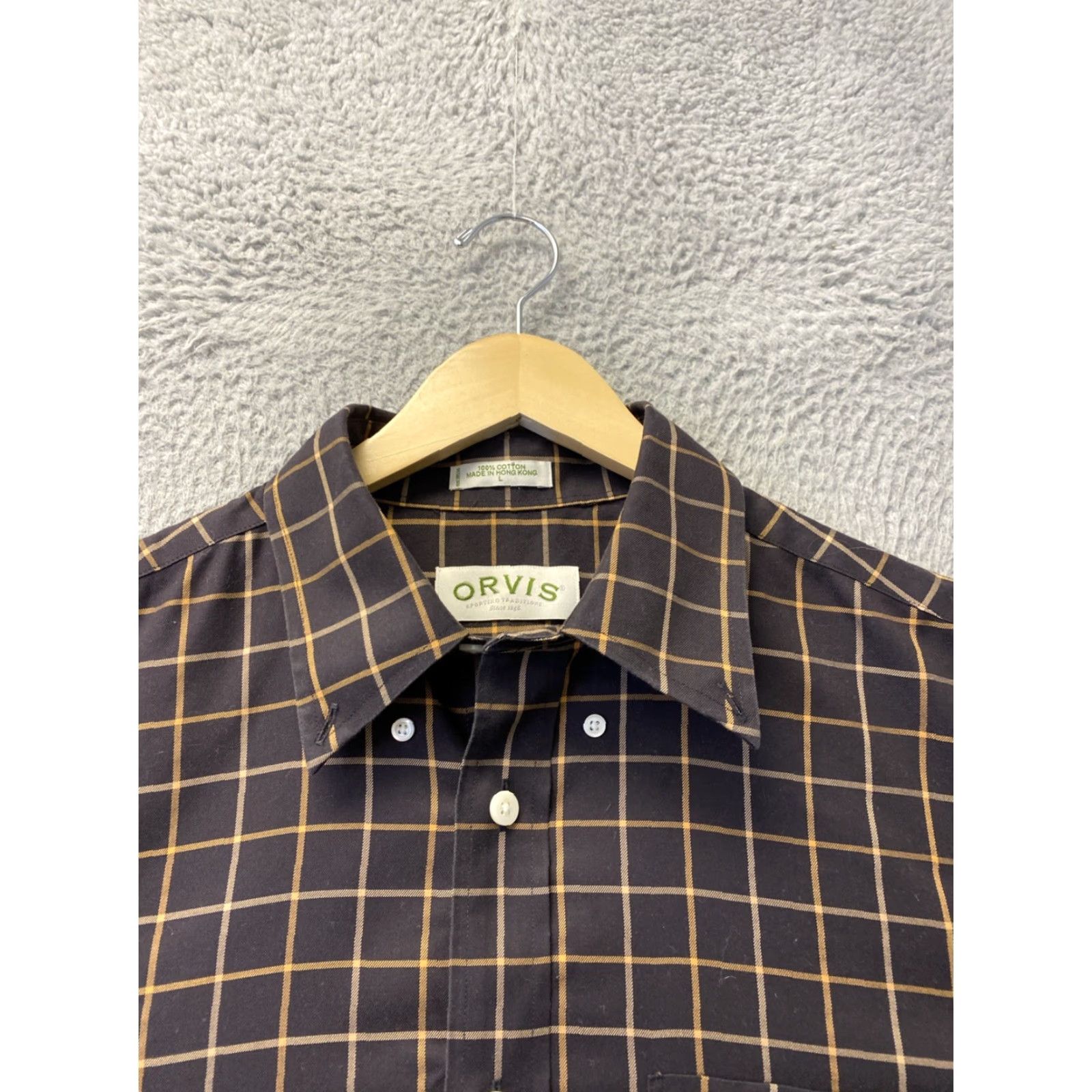 Orvis VINTAGE Orvis Men’s Button Shirt Large Brown Check Casual Workwear Fall Winter Cotton Mens Size US L / EU 52-54 / 3 - 2 Thumbnail