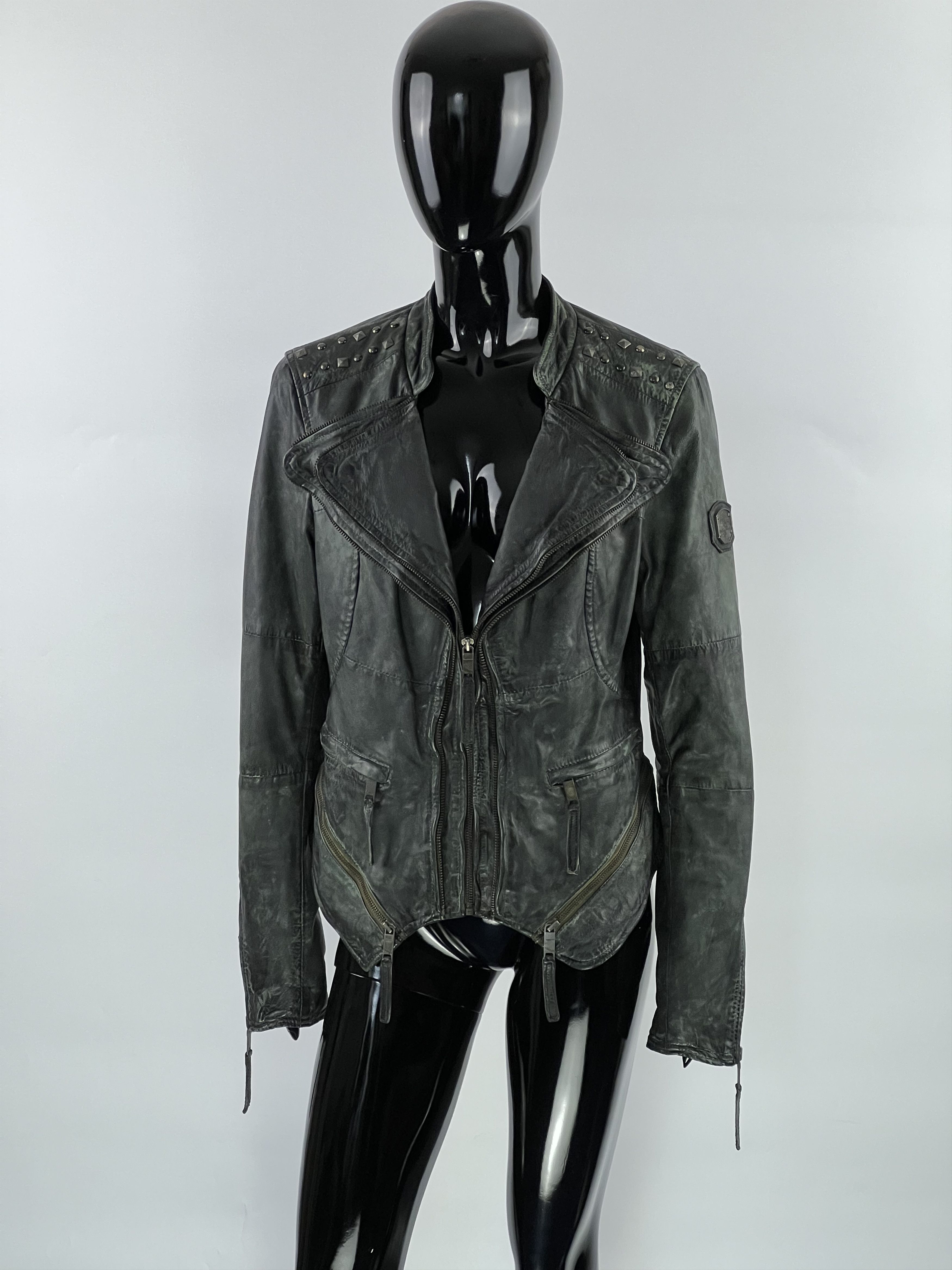 Designer Maze Women's Leather Biker Jacket Size L Size L / US 10 / IT 46 - 1 Thumbnail