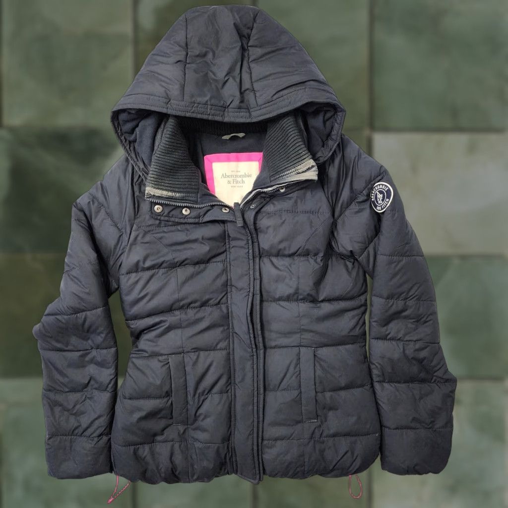 Abercrombie & Fitch VINTAGE Abercrombie & Fitch Puffer Jacket Womens Large Black Down Hooded Fleece Lined Full Zip Size L / US 10 / IT 46 - 1 Thumbnail