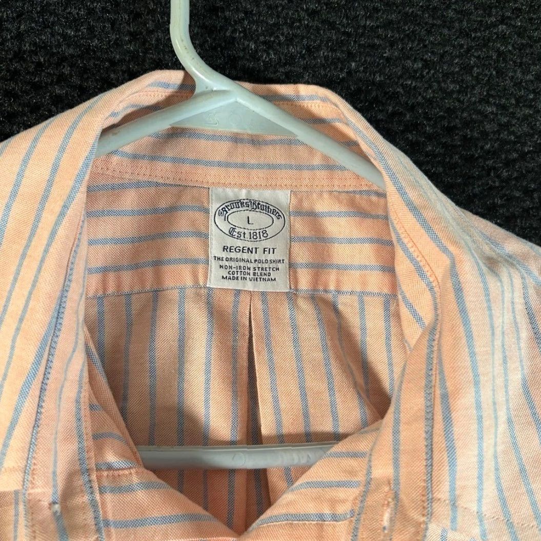 Brooks Brothers VINTAGE Brooks Brothers Regent Fit Button-Down Shirt Mens Large Blue Stripe Pink Peach Long Sleeve Everyday Classic Embroidered Pony Size US M / EU 48-50 / 2 - 2 Thumbnail