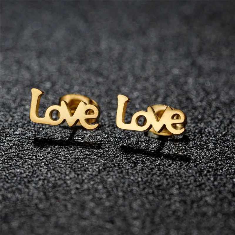 Jewelry LOVE Stud Earrings Charm Stainless Earring Gift Size ONE SIZE - 1 Preview