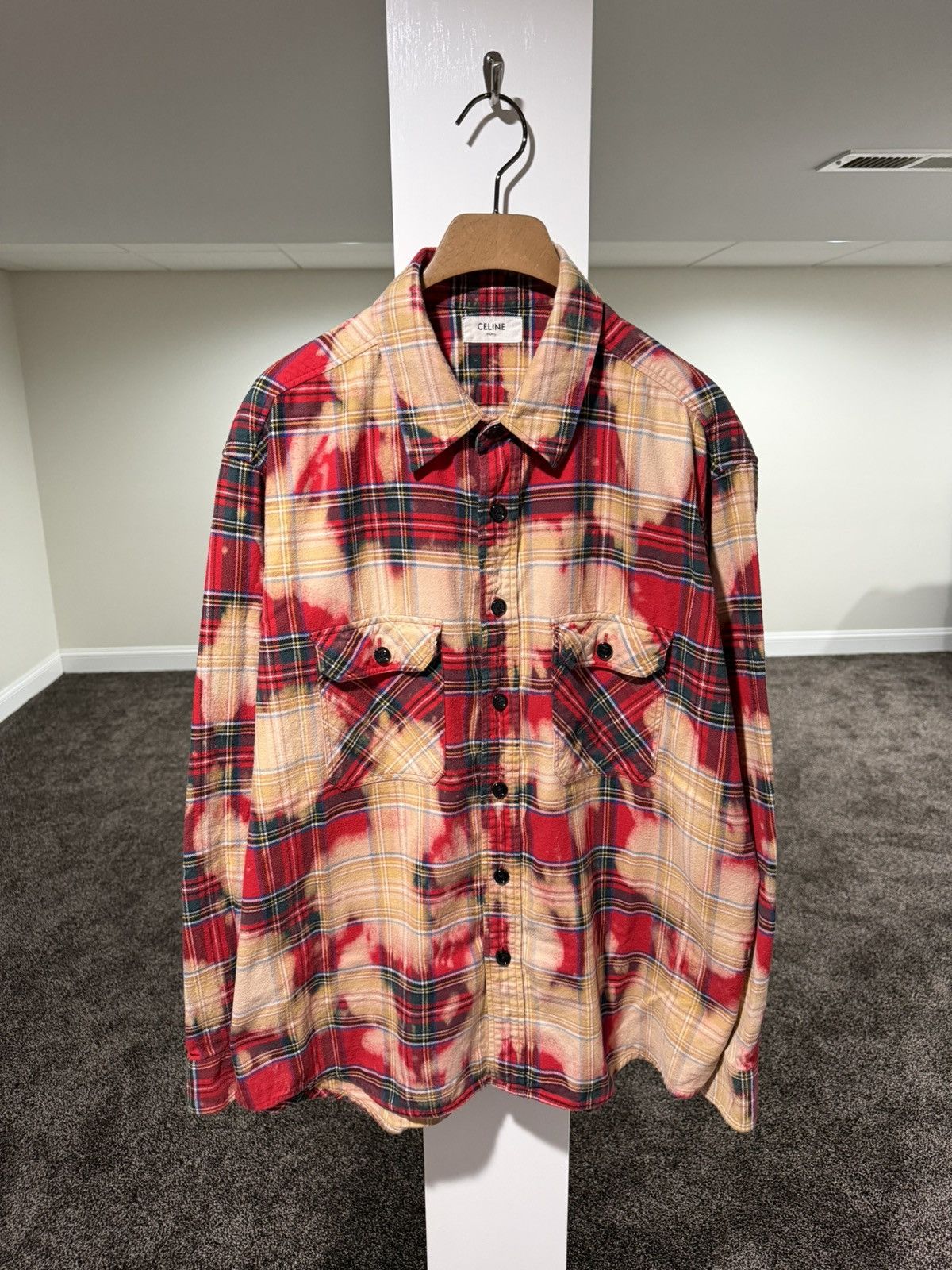 Celine Celine x Hedi FW23 Bleached Tartan Plaid Red Flannel Shirt Size US XL / EU 56 / 4 - 1 Thumbnail
