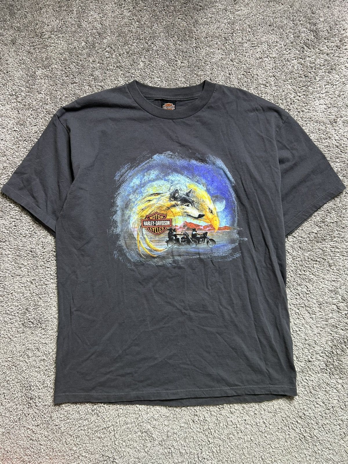 Vintage Vintage Y2K Eagle Wolves Flames Harley Tee Size US XL / EU 56 / 4 - 1 Thumbnail