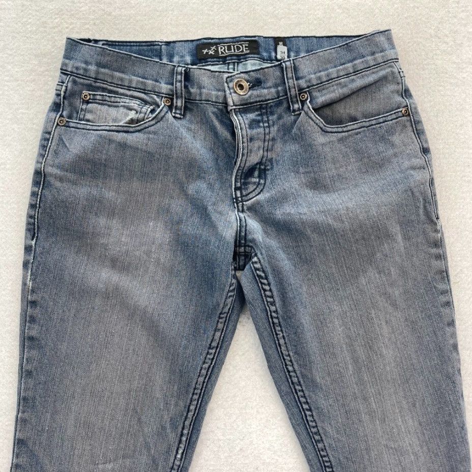 Vintage Rude Skinny Jeans Mens 30x34 Medium Wash Blue Stretch Denim Button Fly Emo Jeans Category: Jeans Size US 30 / EU 46 - 2 Thumbnail