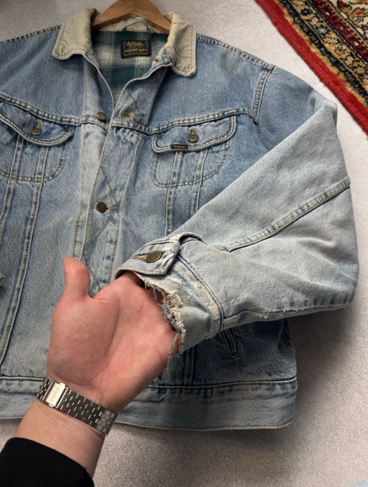 Lee Vintage LEE 90s Lined Rider Button Up Denim Jeans Jacket Men Size US XL / EU 56 / 4 - 9 Thumbnail