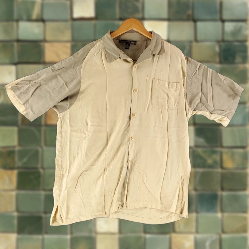 Nat Nast Nat Nast 100% Silk Bowling Shirt Button Up Tan Loop Collar Pocket Mens XL Multicolor Short Sleeve Size US XL / EU 56 / 4 - 1 Thumbnail