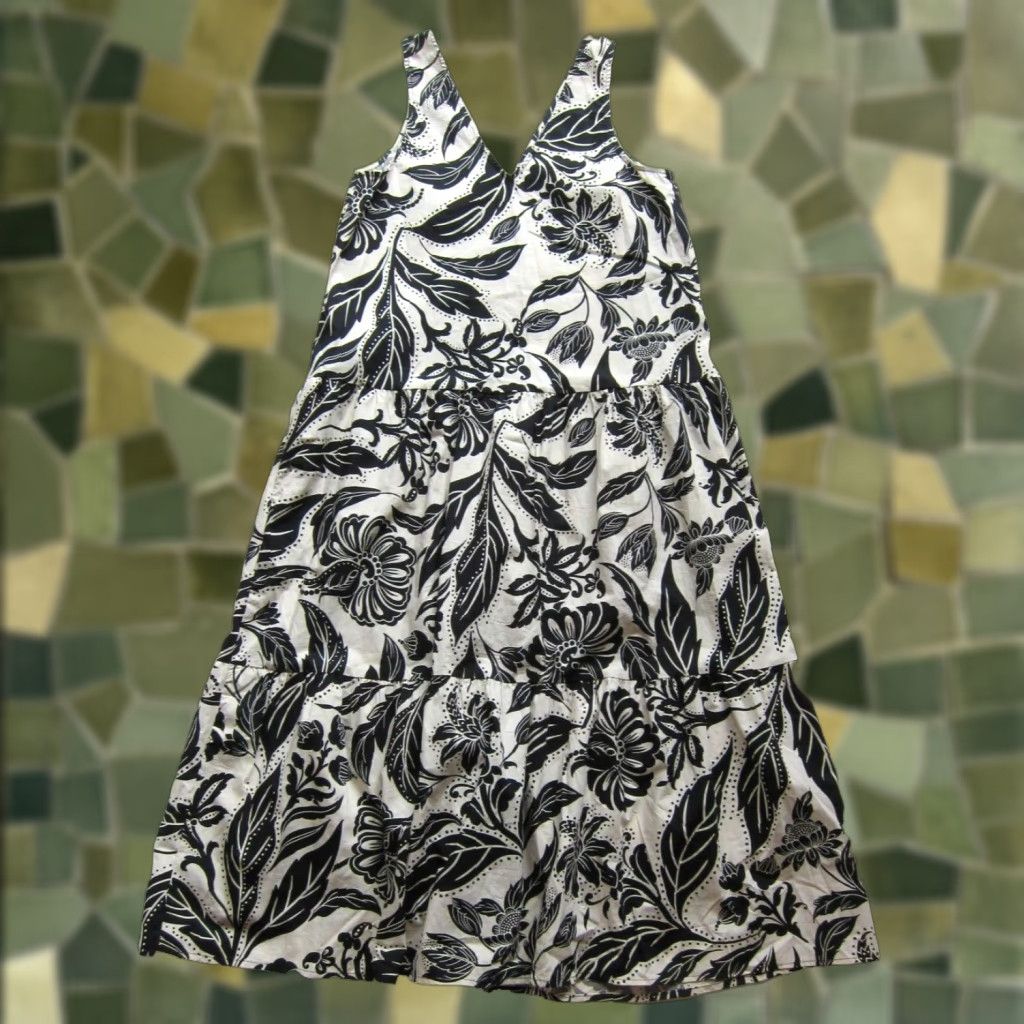 Vintage VINTAGE Who What Wear 100% Cotton Ivory Black Floral Pocket Long Maxi Tank Dress Small Size S / US 4 / IT 40 - 1 Thumbnail