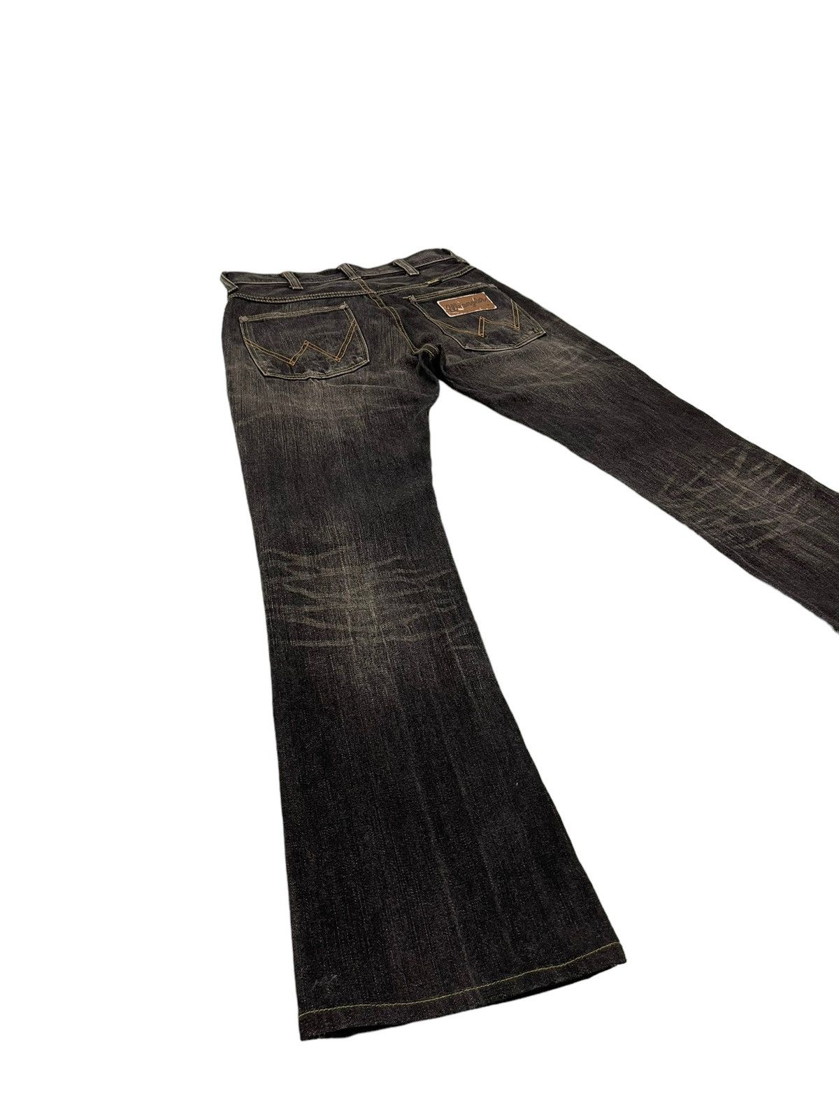 Japanese Brand Flare Jeans Wrangler Faded Distress Boot Cut 7🟦2 Size US 29 - 11 Thumbnail