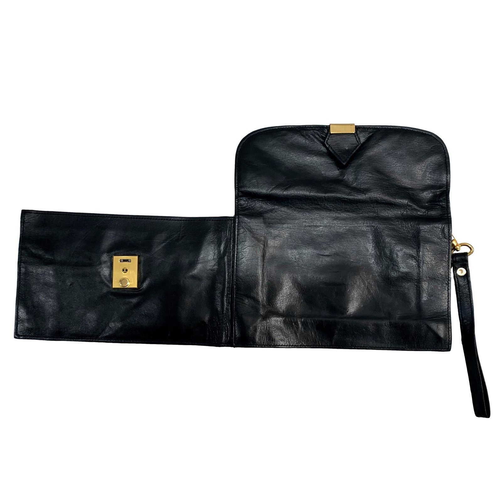 Genuine Leather × Vintage 80s Men's Black Leather Organizer Bag Wrist Hand LUXE Size ONE SIZE - 5 Thumbnail