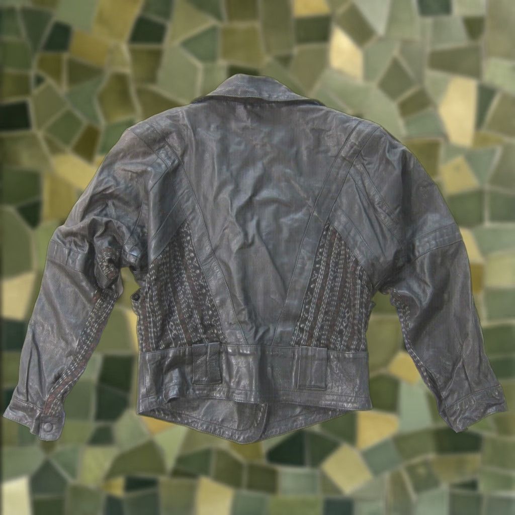 Vintage VINTAGE World Arts Santa Fe Black Leather Cotton Textile Moto Jacket Women S-M Size M / US 6-8 / IT 42-44 - 1 Thumbnail