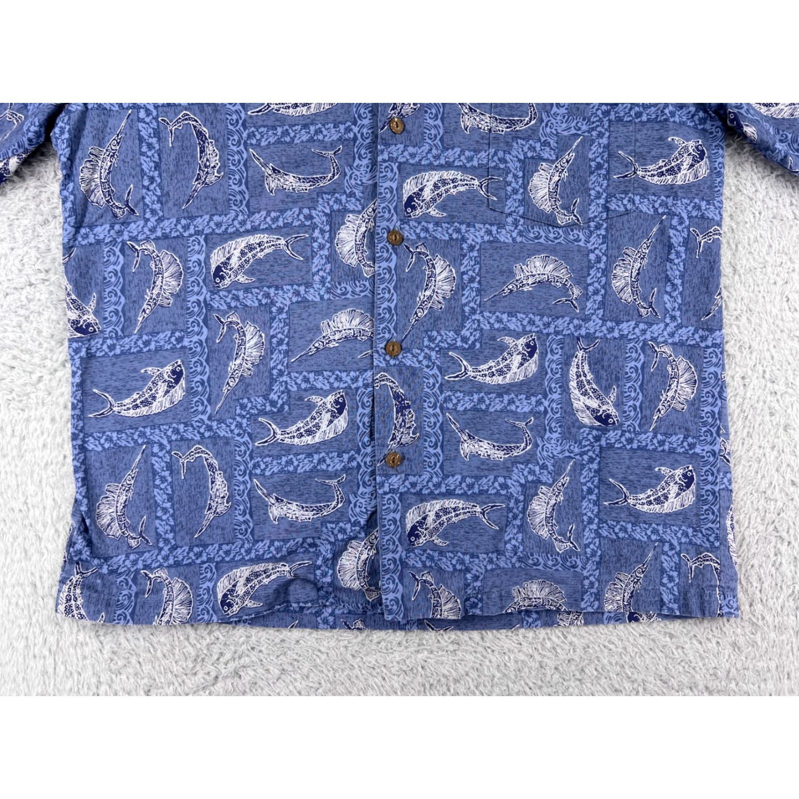 ALOHAS VINTAGE Ho Aloha Shirt Mens Blue Hawaiian Floral Button-Up Large L Size US L / EU 52-54 / 3 - 5 Thumbnail