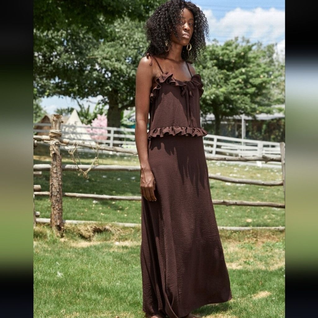 Shein NWOT Shein Tie Shoulder Knot Front Ruffle Trim Maxi Dress Size M / US 6-8 / IT 42-44 - 3 Thumbnail