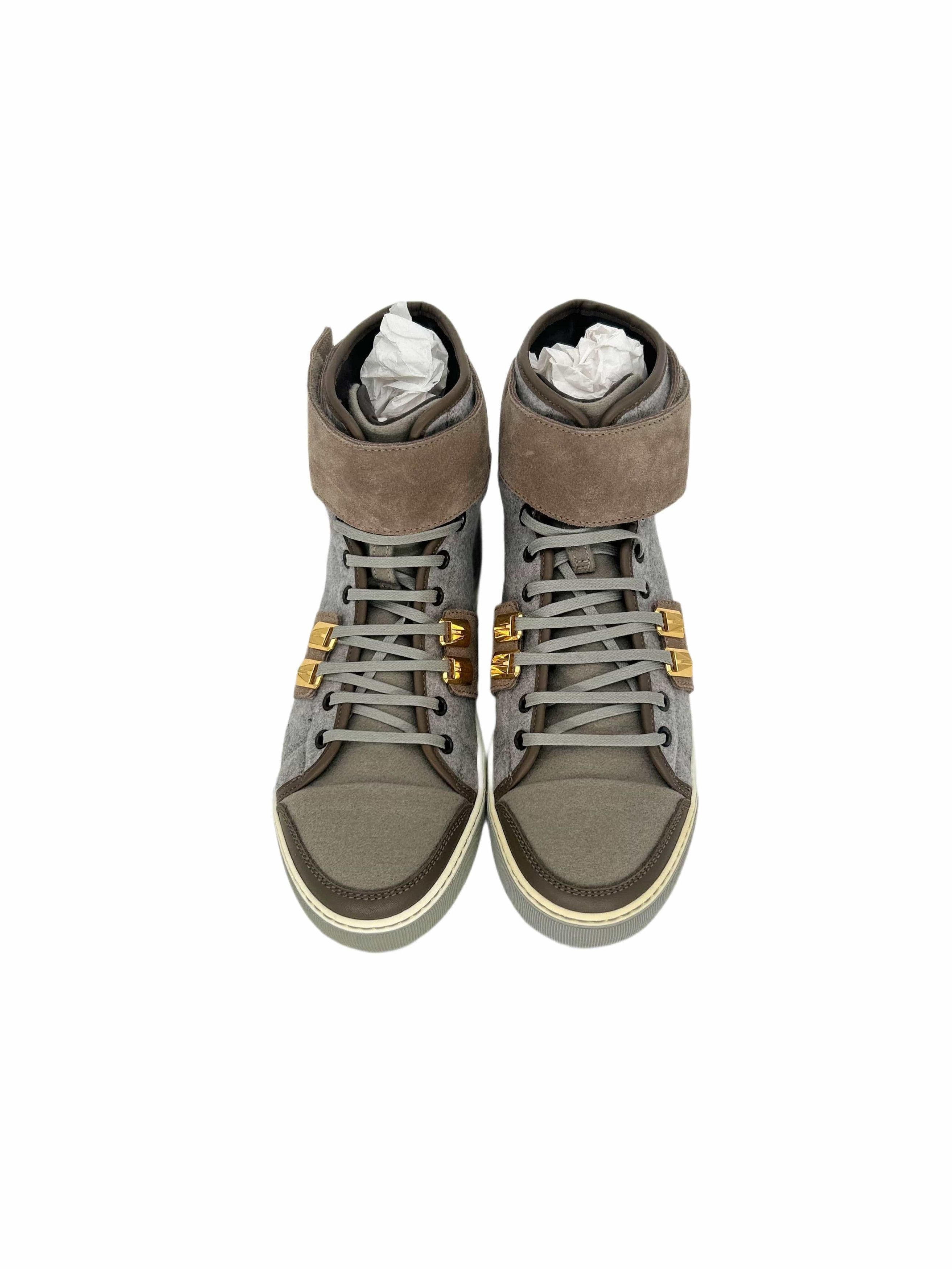 Lanvin Lanvin Grey / Brown Wool Felt Hi Top Sneaker With Metal Det Size US 9 / EU 42 - 4 Thumbnail